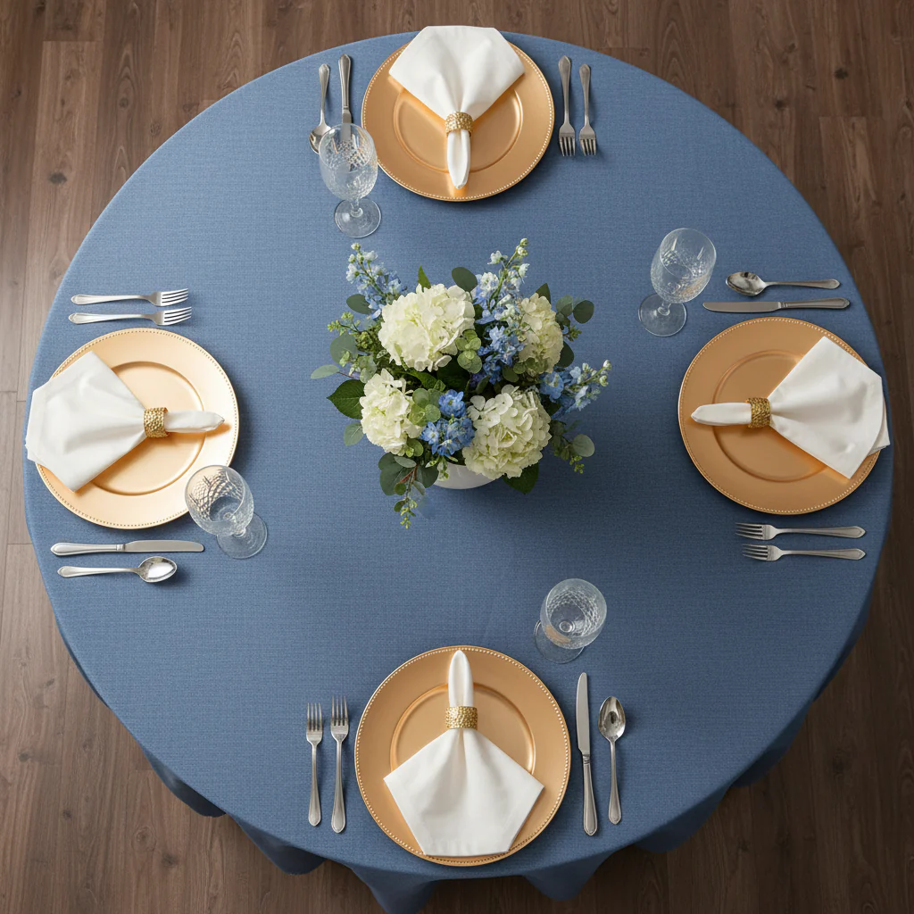 Faux Denim Tablecloth 108" Round - Dark Blue