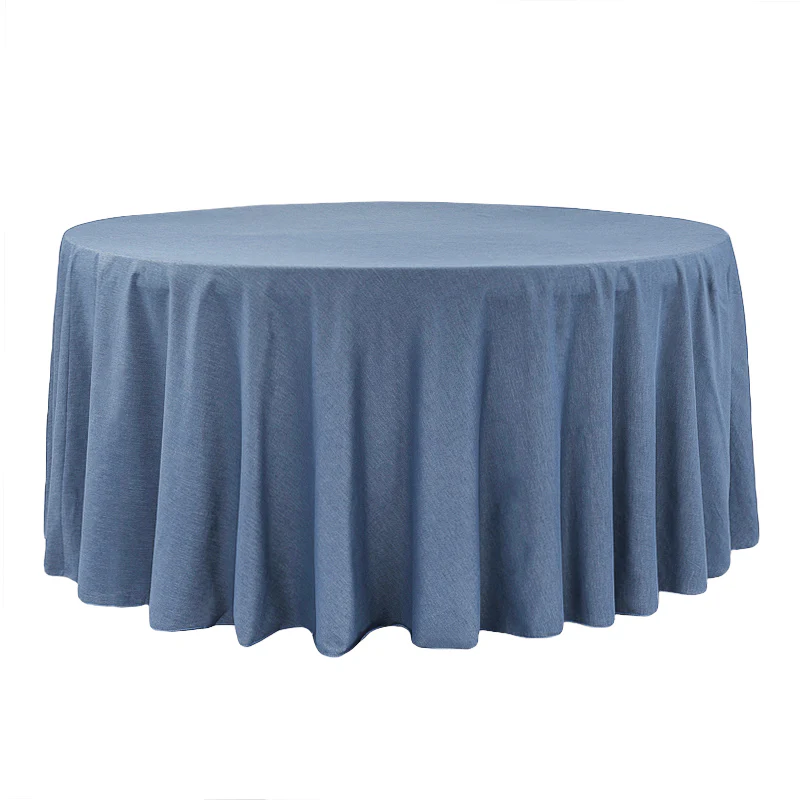 Faux Denim Tablecloth 108" Round - Dark Blue - Image 2