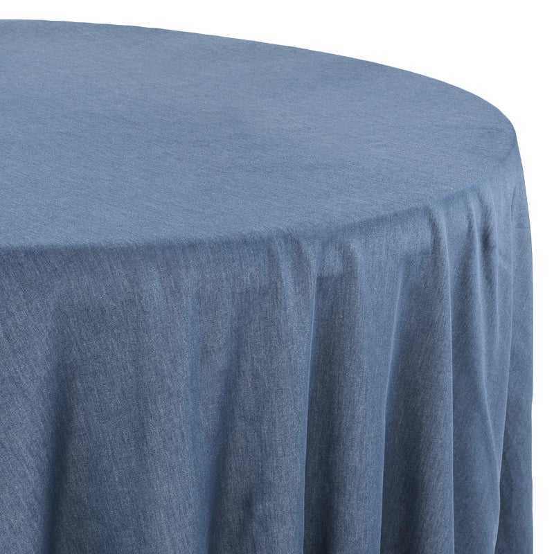 Faux Denim Tablecloth 120" Round - Dark Blue - Image 2