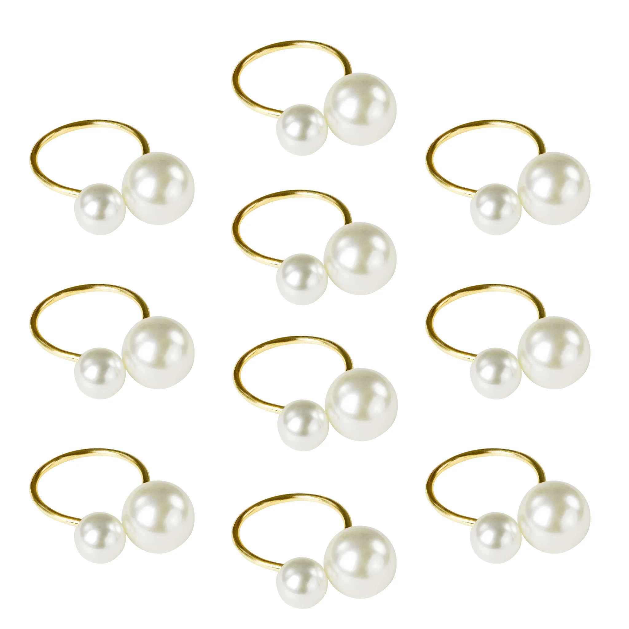 10 pc/pk Faux Pearl Napkin Ring - Gold - Image 2