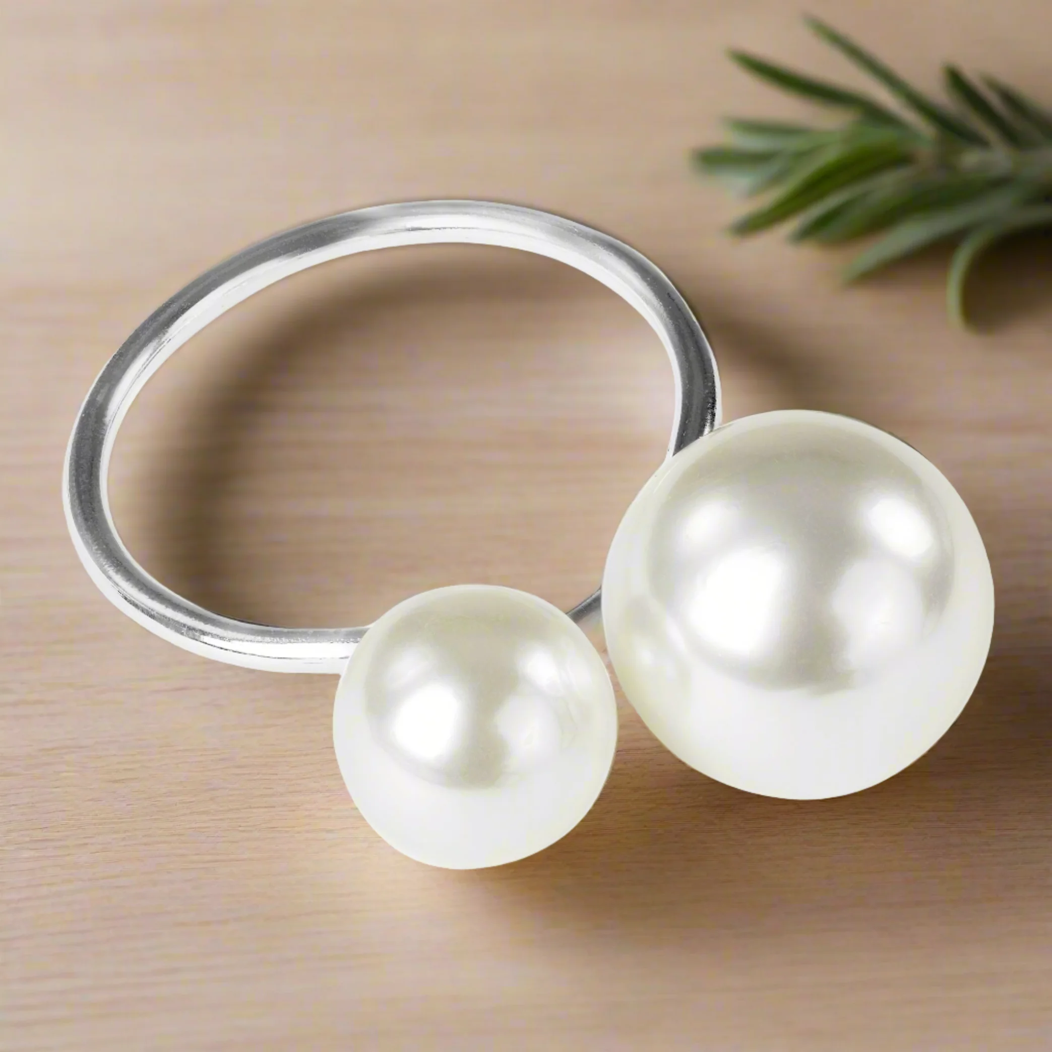 10 pc/pk Faux Pearl Napkin Ring - Silver
