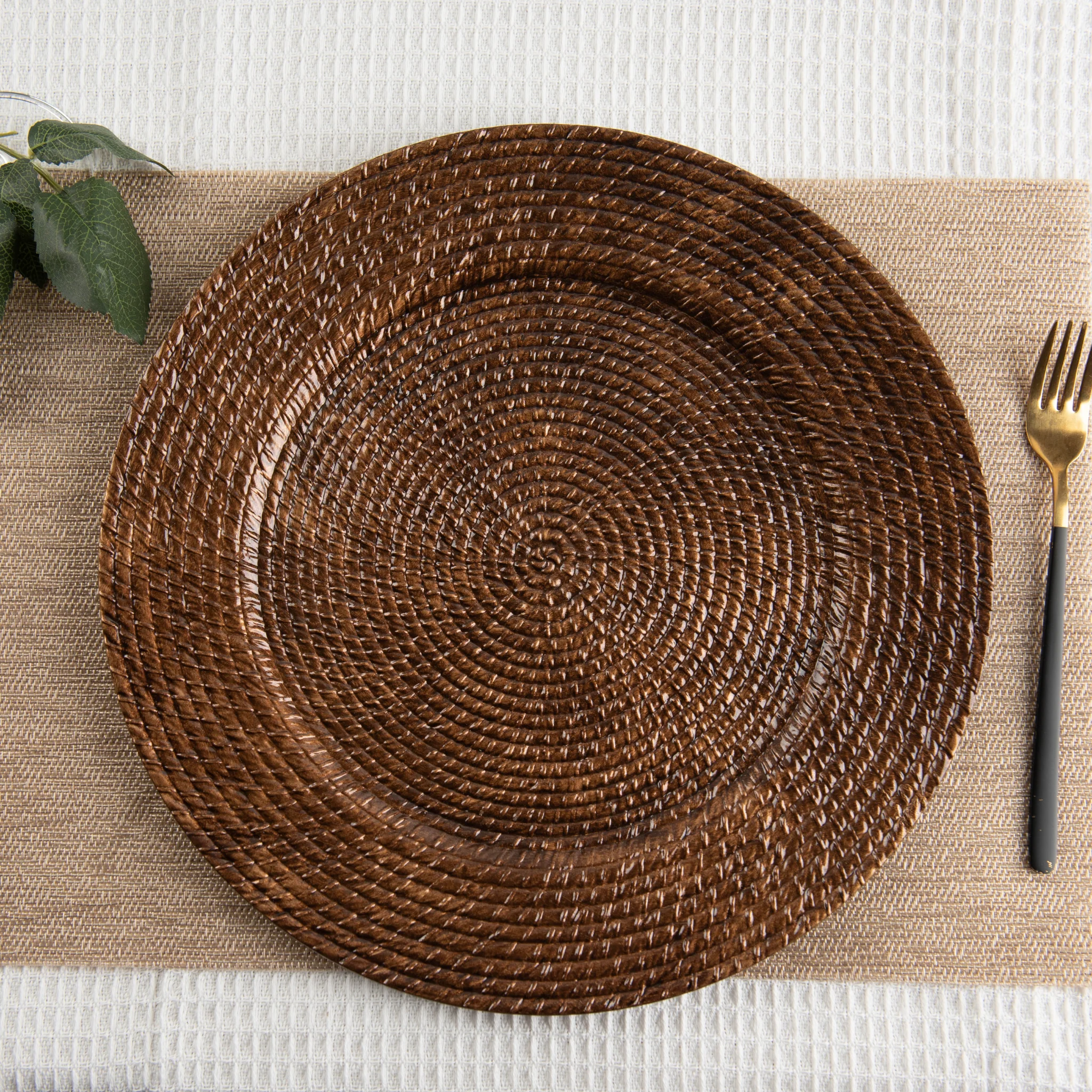 Faux Rattan Braided Acrylic Charger Plate - Brown - Image 2