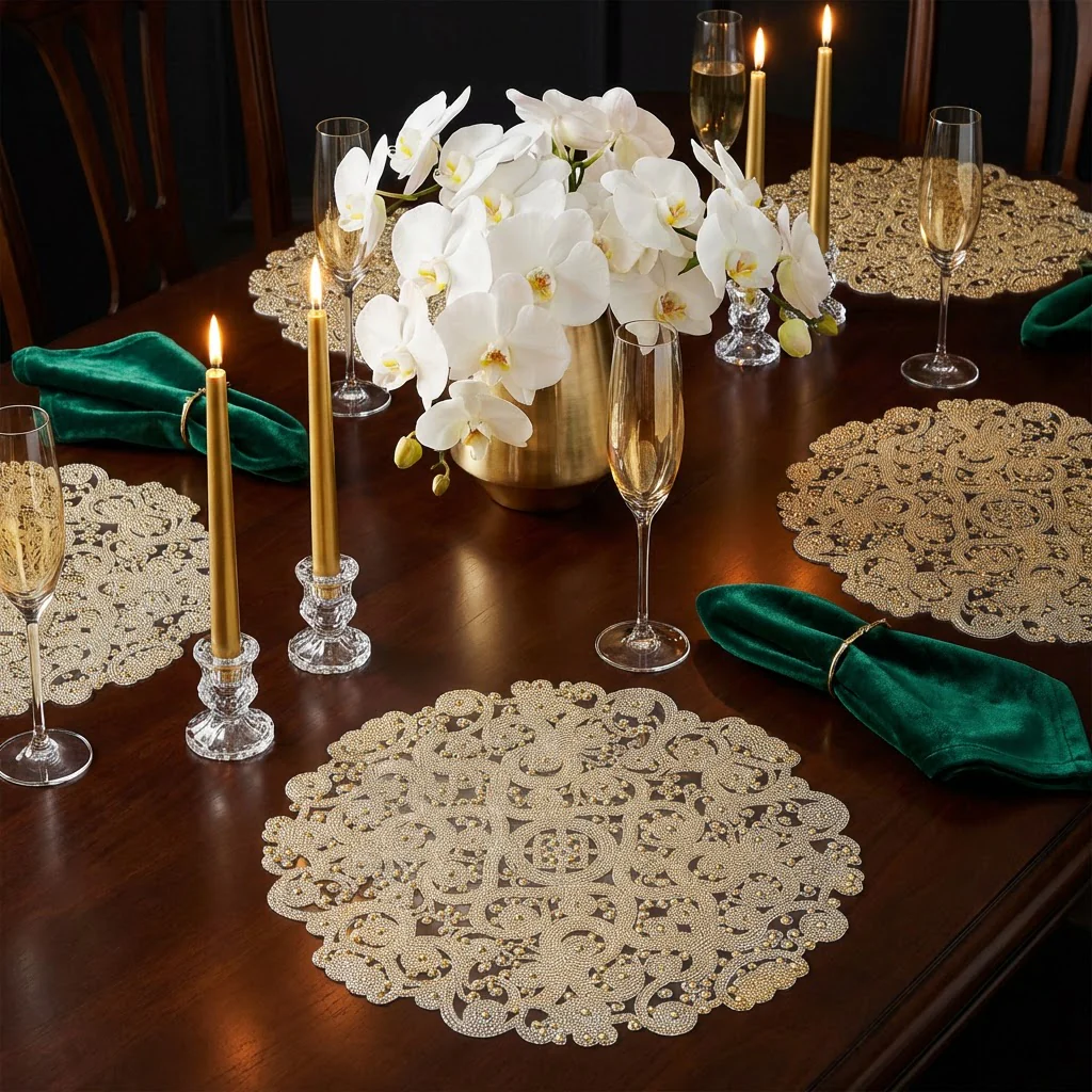 8 pc/set Filigree Acrylic Charger Plate - Gold - Image 2