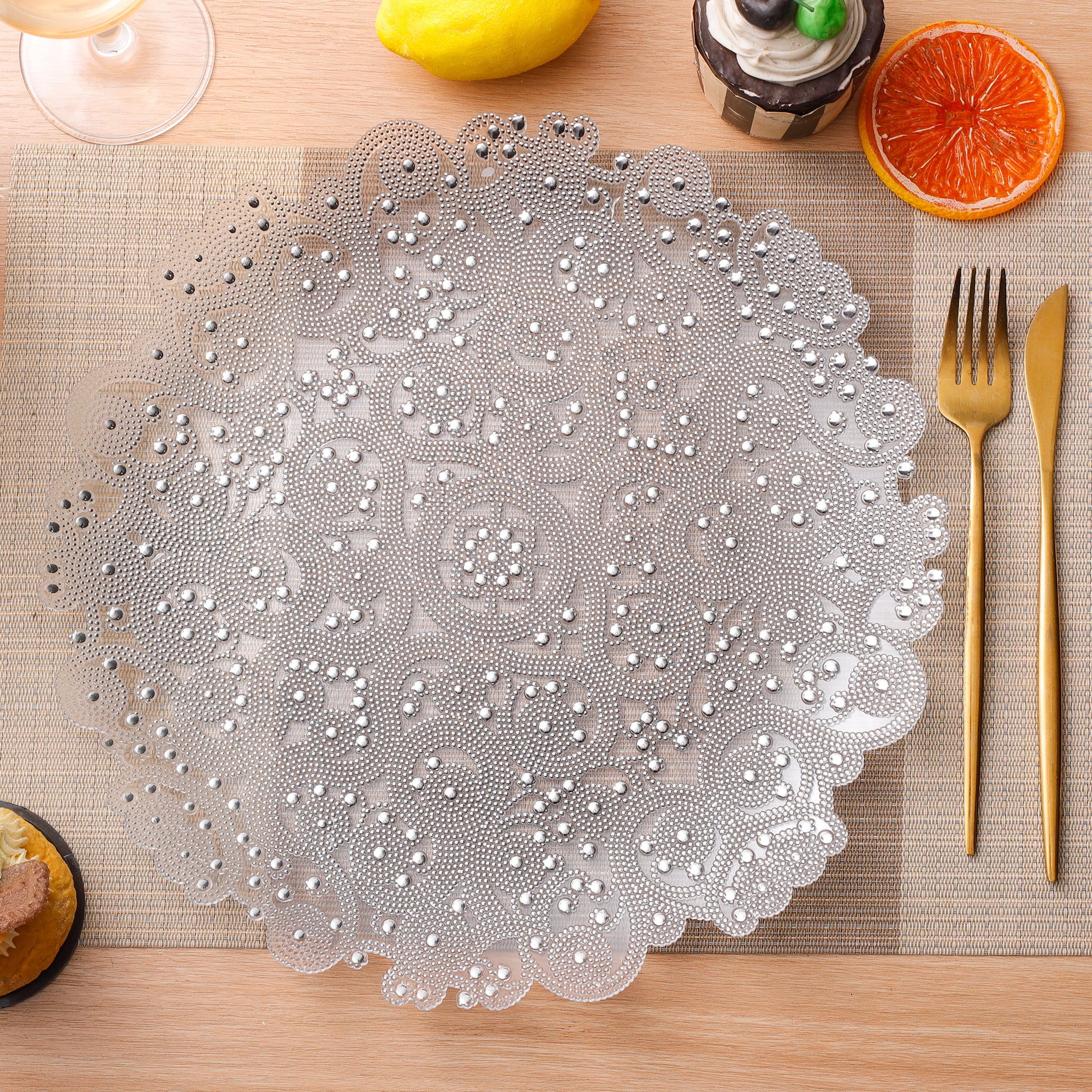 8 pc/set Filigree Acrylic Charger Plate - Silver - Image 4