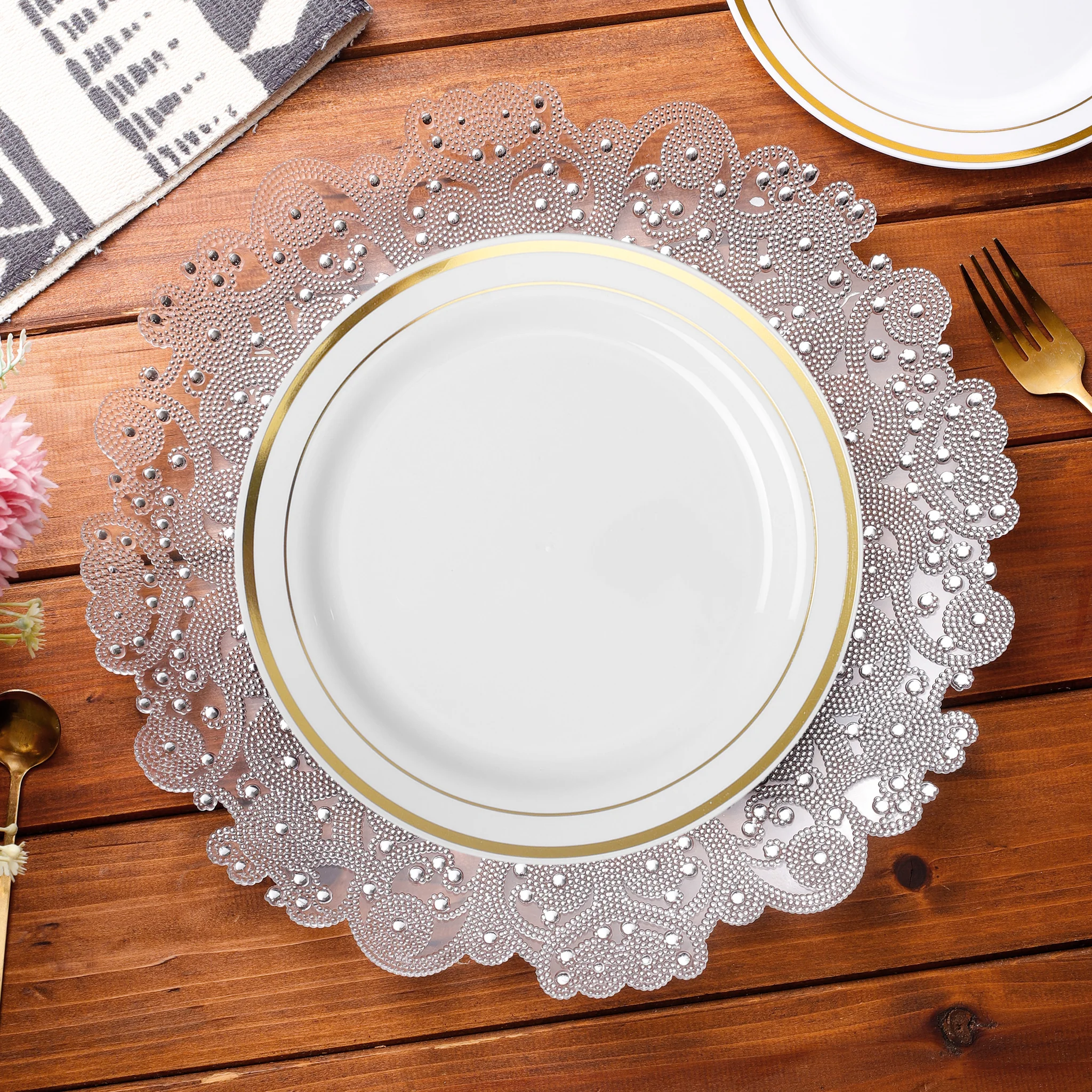 8 pc/set Filigree Acrylic Charger Plate - Silver - Image 5