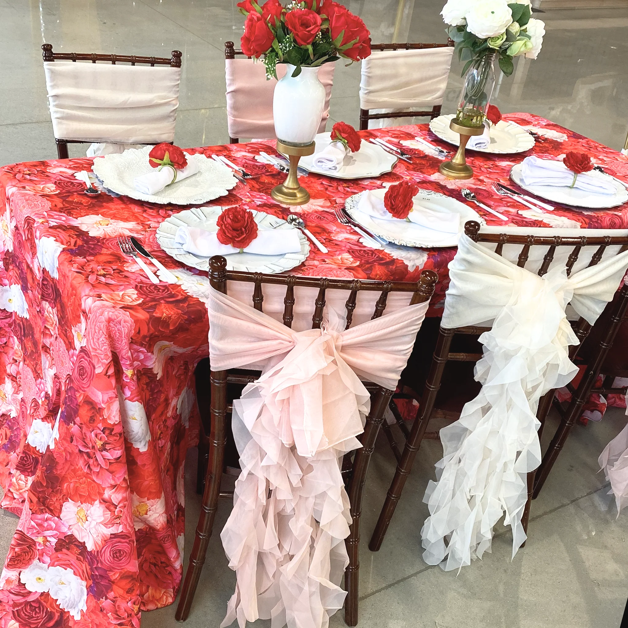Floral Peony Roses 90"x156" Rectangular Tablecloth - Fuchsia - Image 3