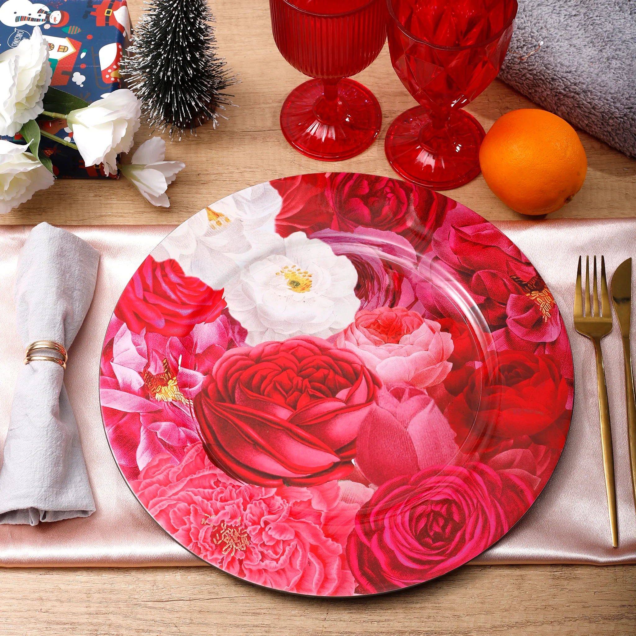 Floral Peony and Roses Acrylic Charger Plate - Fuchsia - Image 3