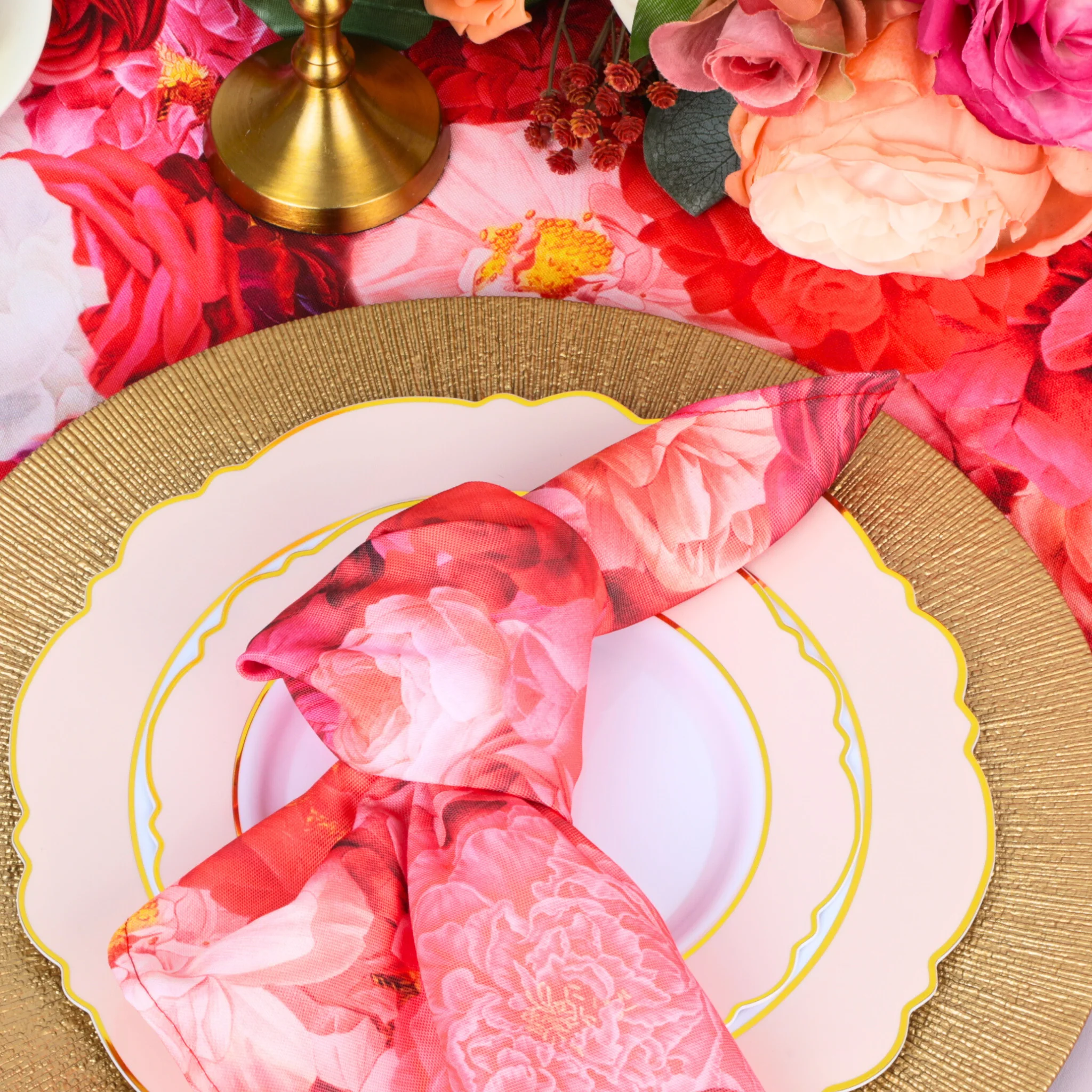 Floral Peony Roses 20"x20" Linen Napkin (5pc/pk) - Fuchsia - Image 2