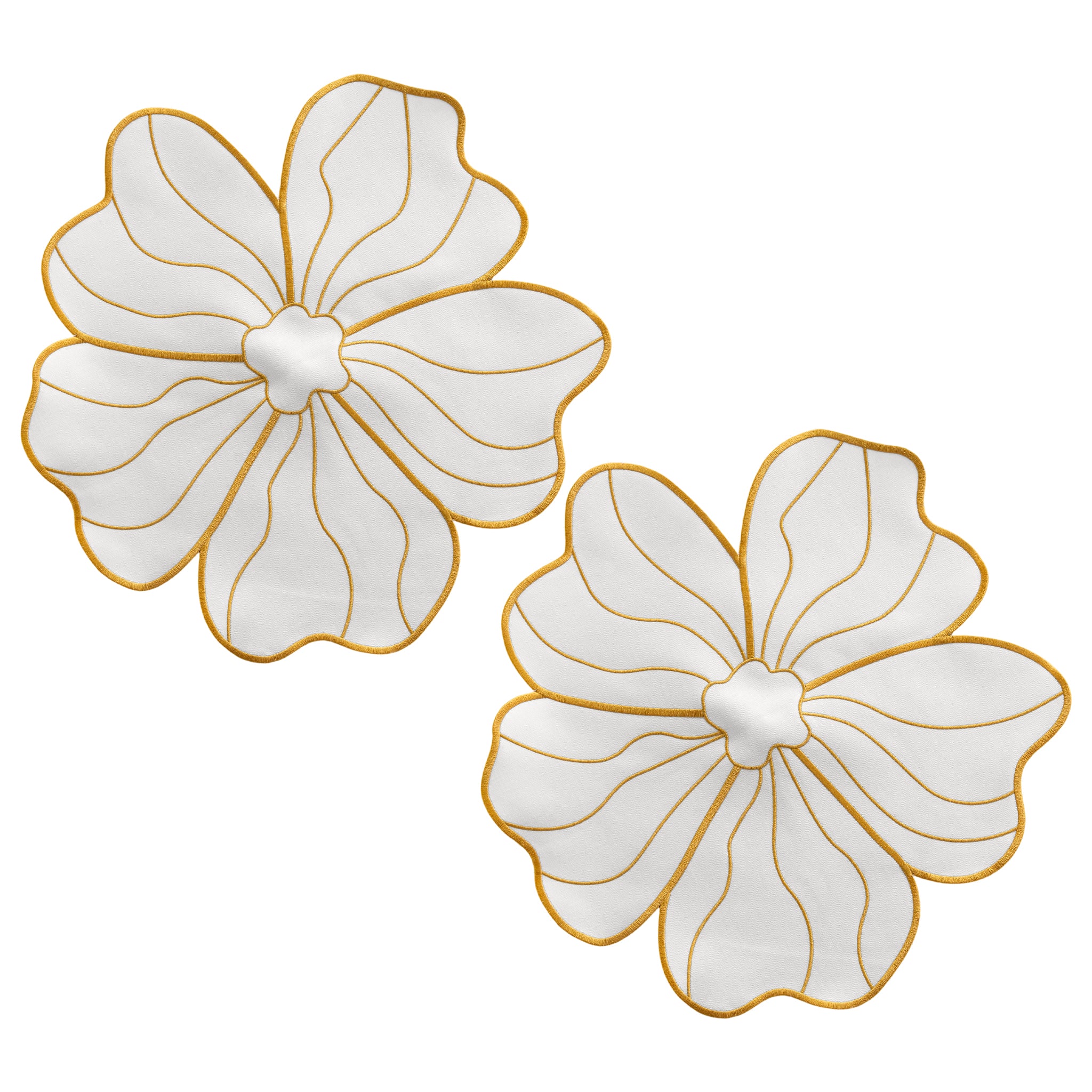 2pc/set Flower Linen Embroidery Placemat - Ivory/Gold Trim