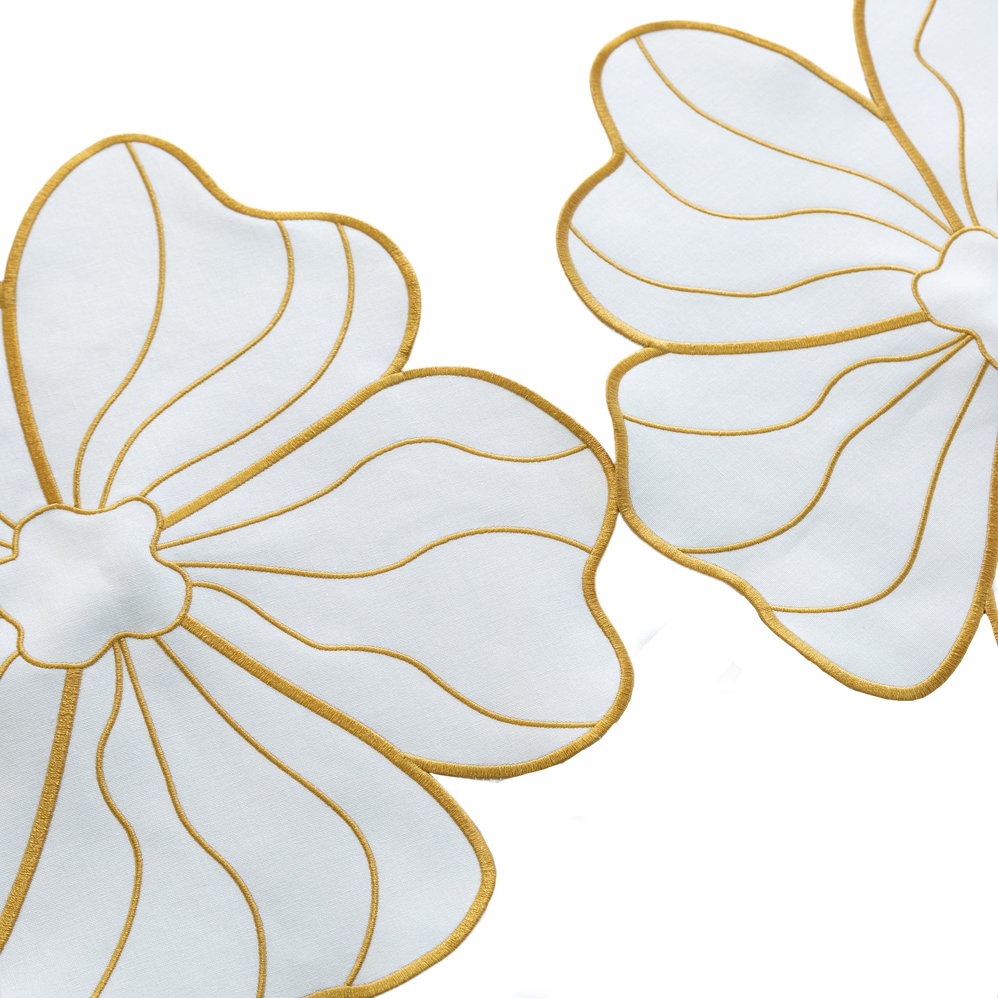 2pc/set Flower Linen Embroidery Placemat - Ivory/Gold Trim - Image 2