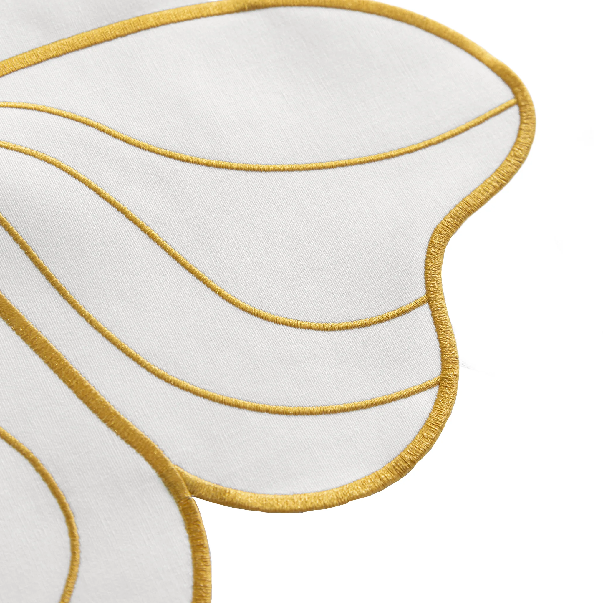 2pc/set Flower Linen Embroidery Placemat - Ivory/Gold Trim - Image 3
