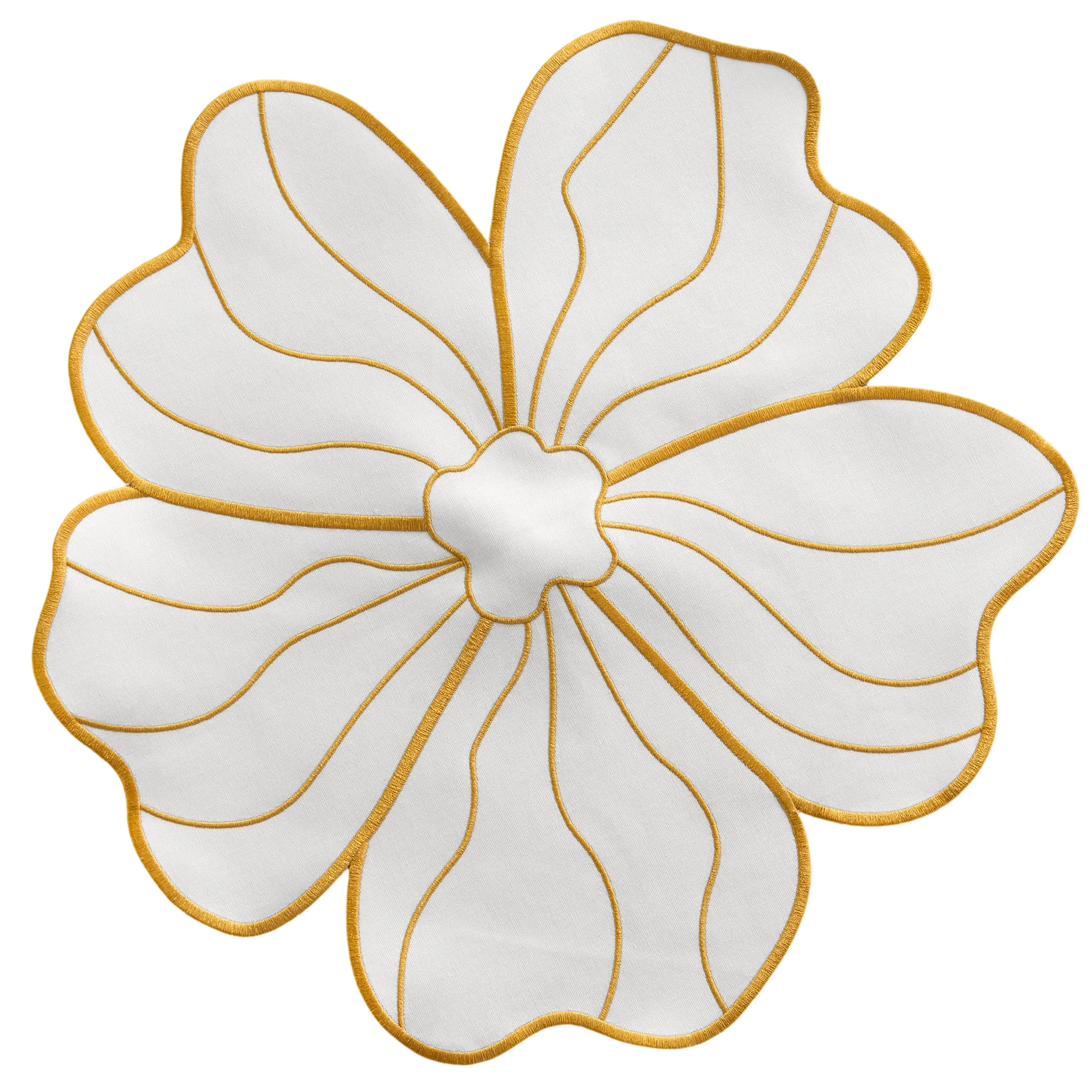 2pc/set Flower Linen Embroidery Placemat - Ivory/Gold Trim - Image 4