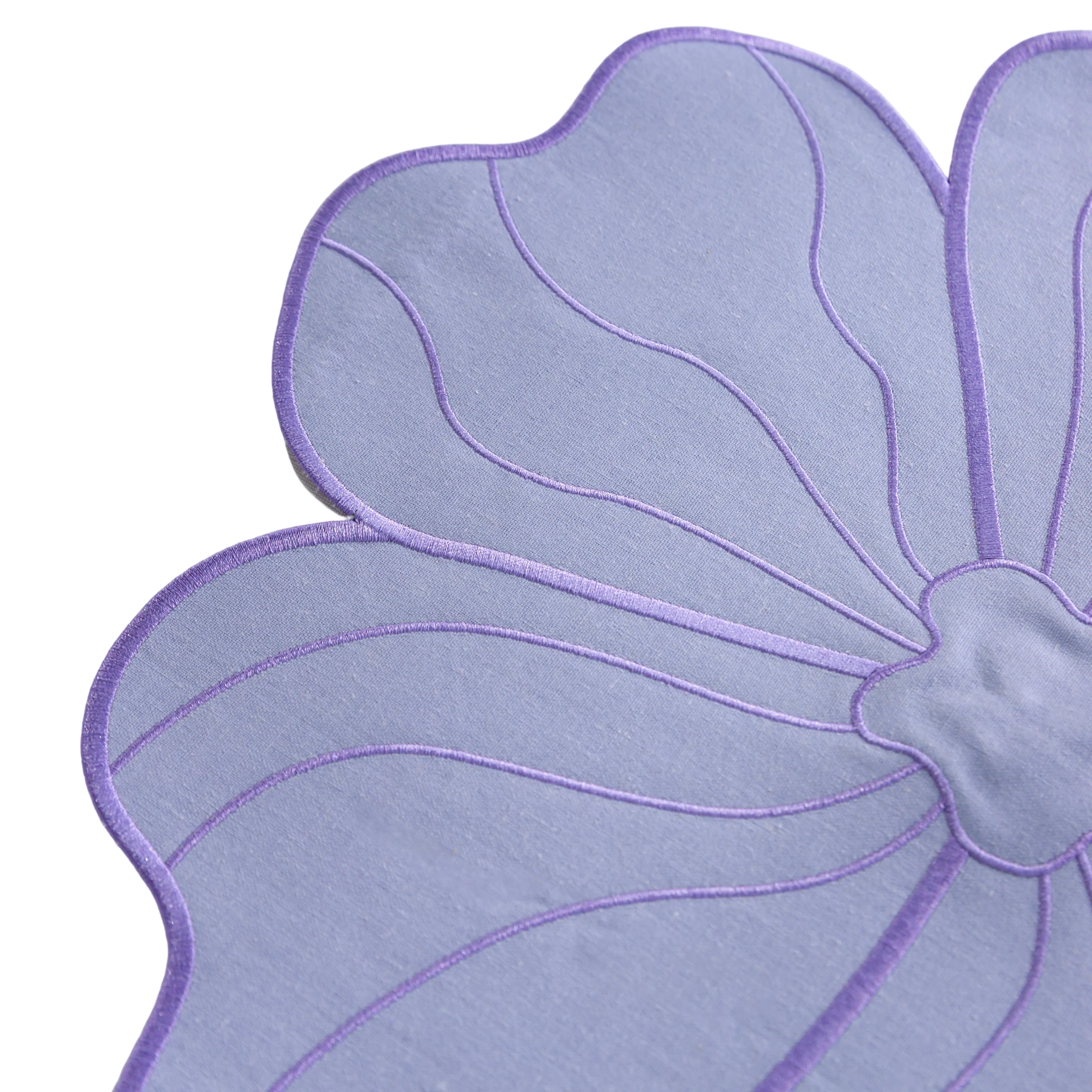 2pc/set Flower Linen Embroidery Placemat - Lavender/Victorian Lilac Trim - Image 2