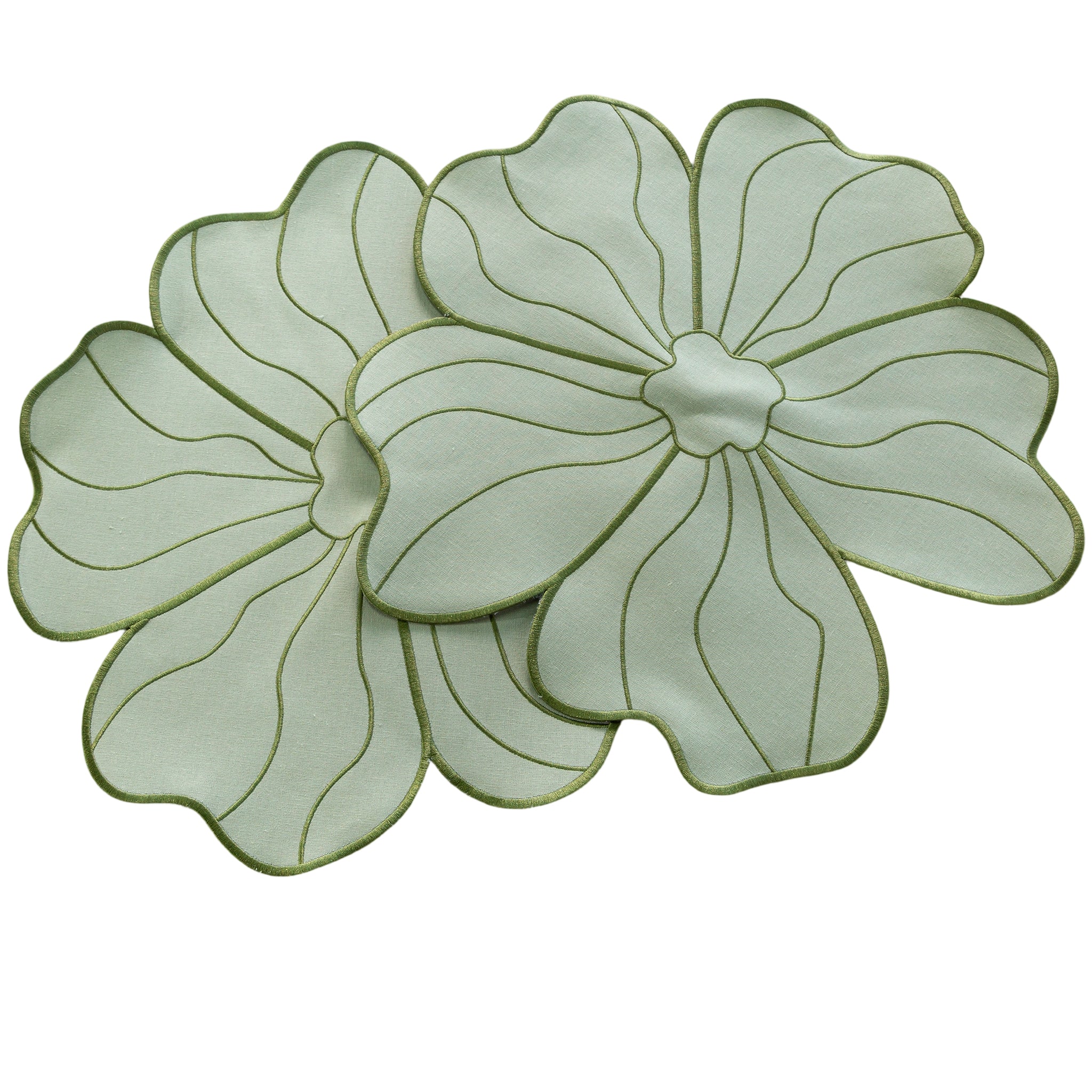 2pc/set Flower Linen Embroidery Placemat - Sage Green/Olive Green Trim