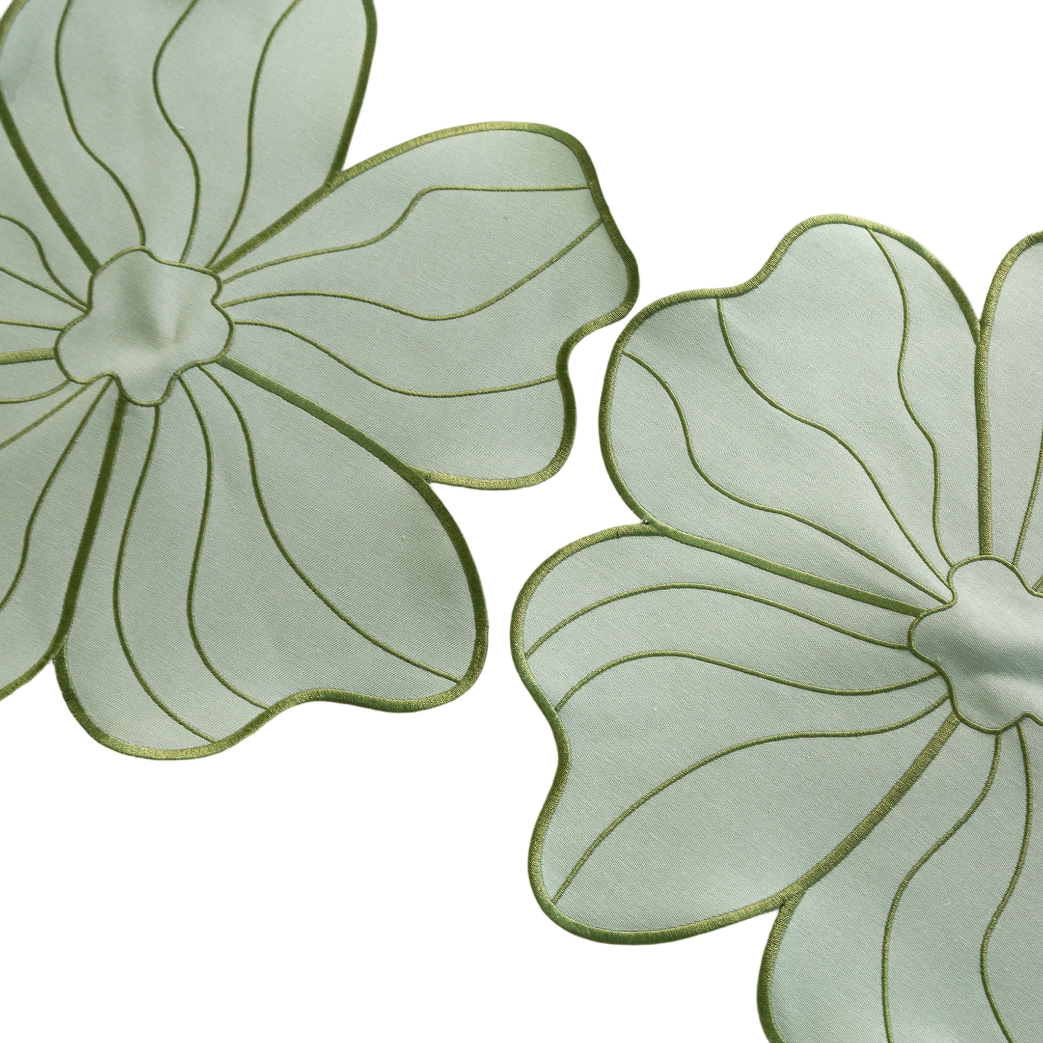 2pc/set Flower Linen Embroidery Placemat - Sage Green/Olive Green Trim - Image 4