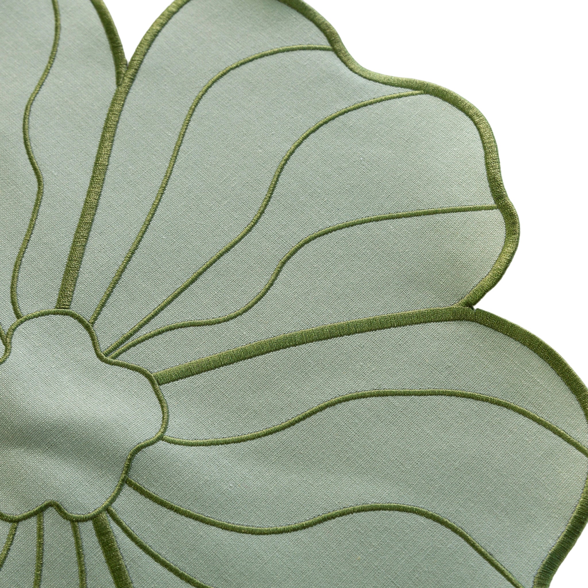 2pc/set Flower Linen Embroidery Placemat - Sage Green/Olive Green Trim - Image 5