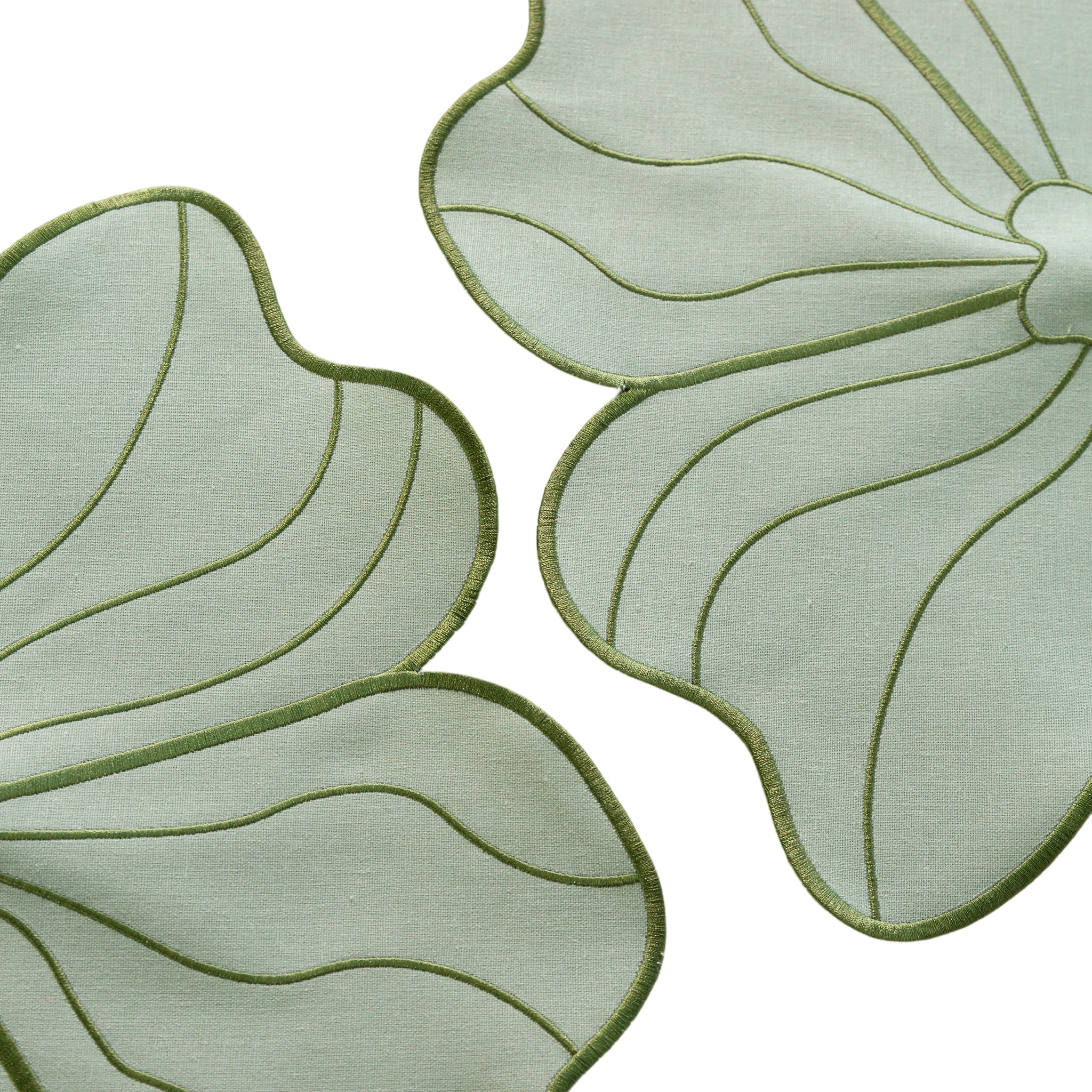 2pc/set Flower Linen Embroidery Placemat - Sage Green/Olive Green Trim - Image 6