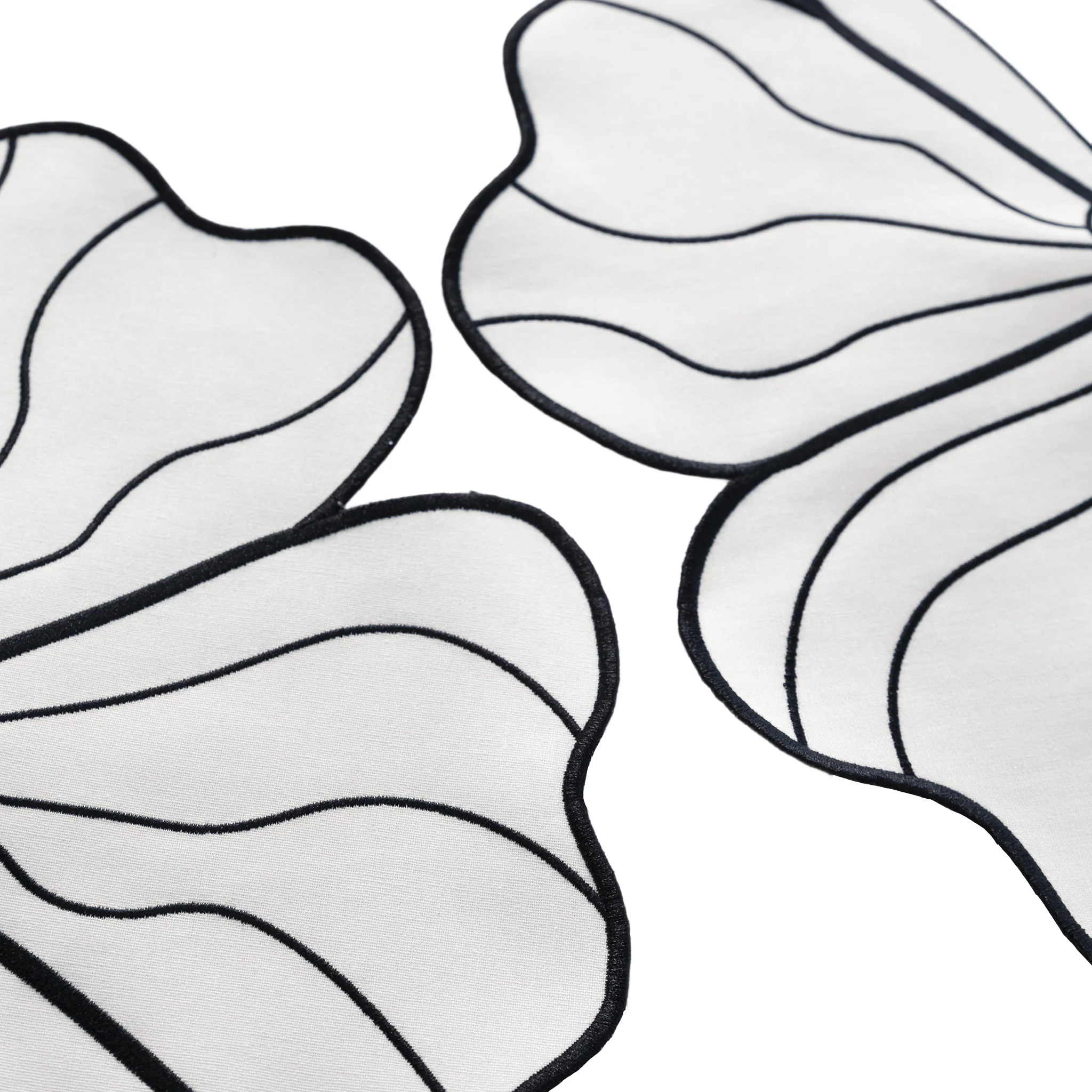 2pc/set Flower Linen Embroidery Placemat - White/Black Trim - Image 5