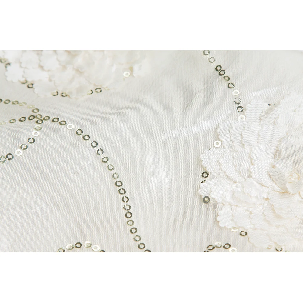Flower on Sequin Taffeta Tablecloth 120" Round - Ivory - Image 2