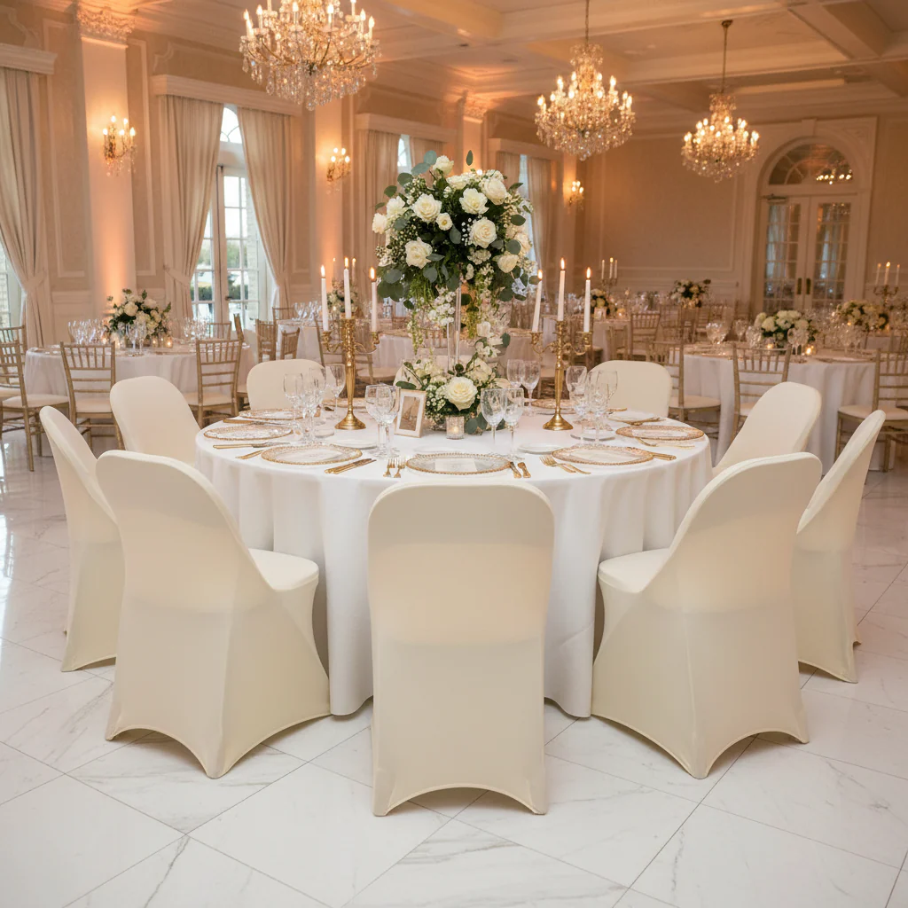 Folding Spandex Chair Cover - Ivory - Image 2