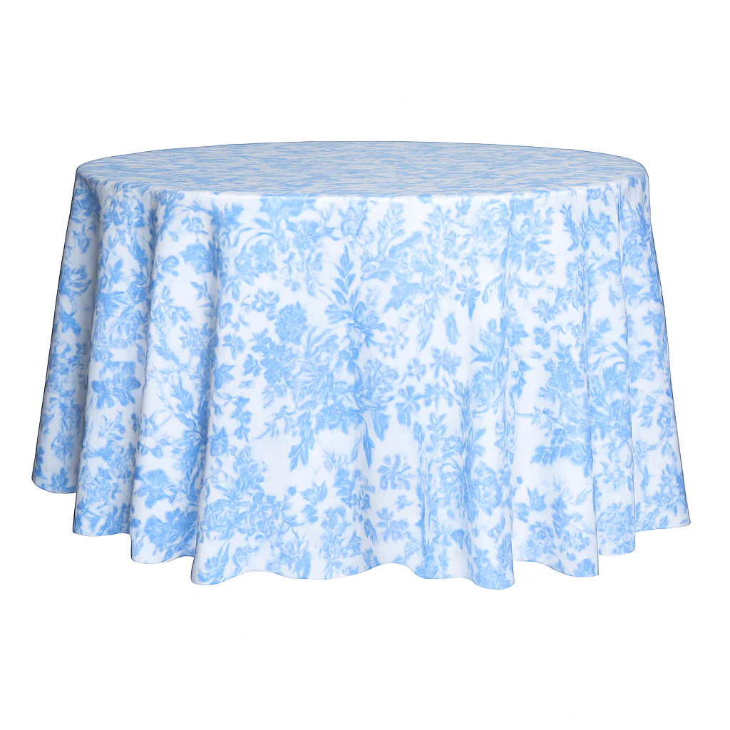 French Toile 108" Round Tablecloth - Baby Blue - Image 4