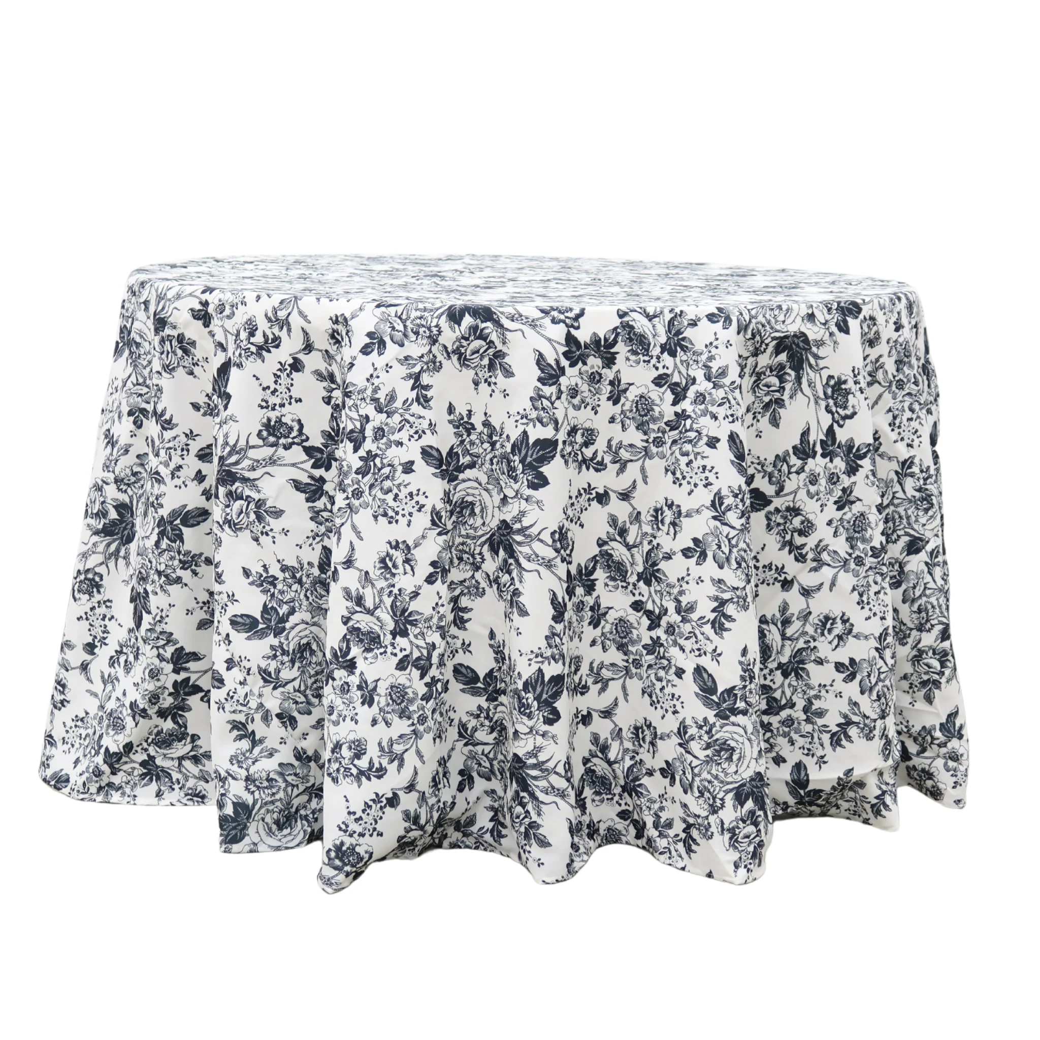 French Toile 108" Round Tablecloth - Black