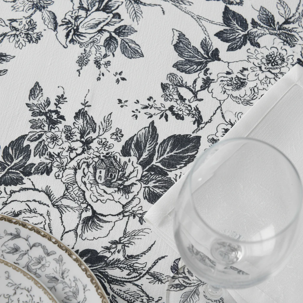 French Toile 108" Round Tablecloth - Black - Image 7