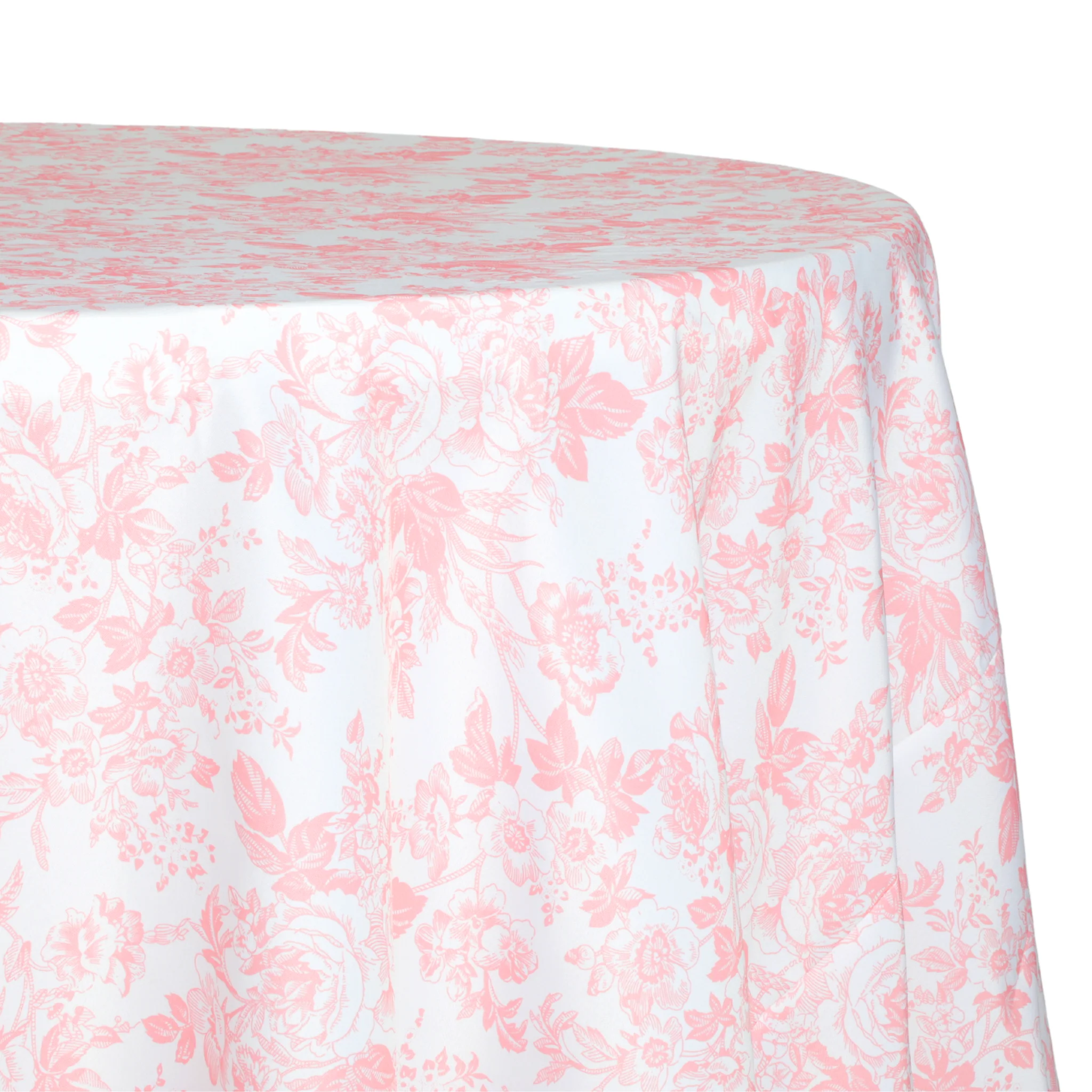 French Toile 108" Round Tablecloth - Coral - Image 5
