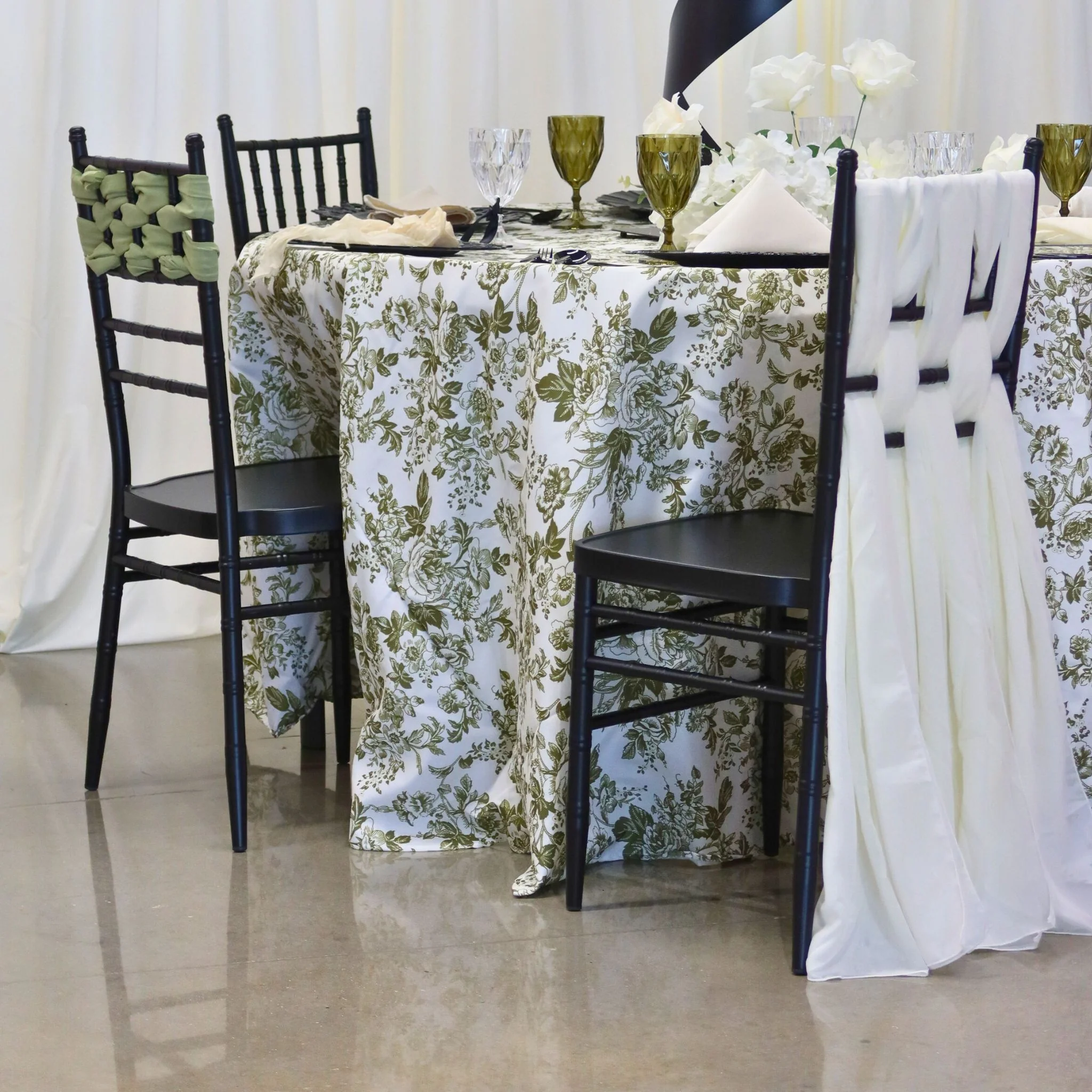 French Toile 108" Round Tablecloth - Olive Green - Image 5