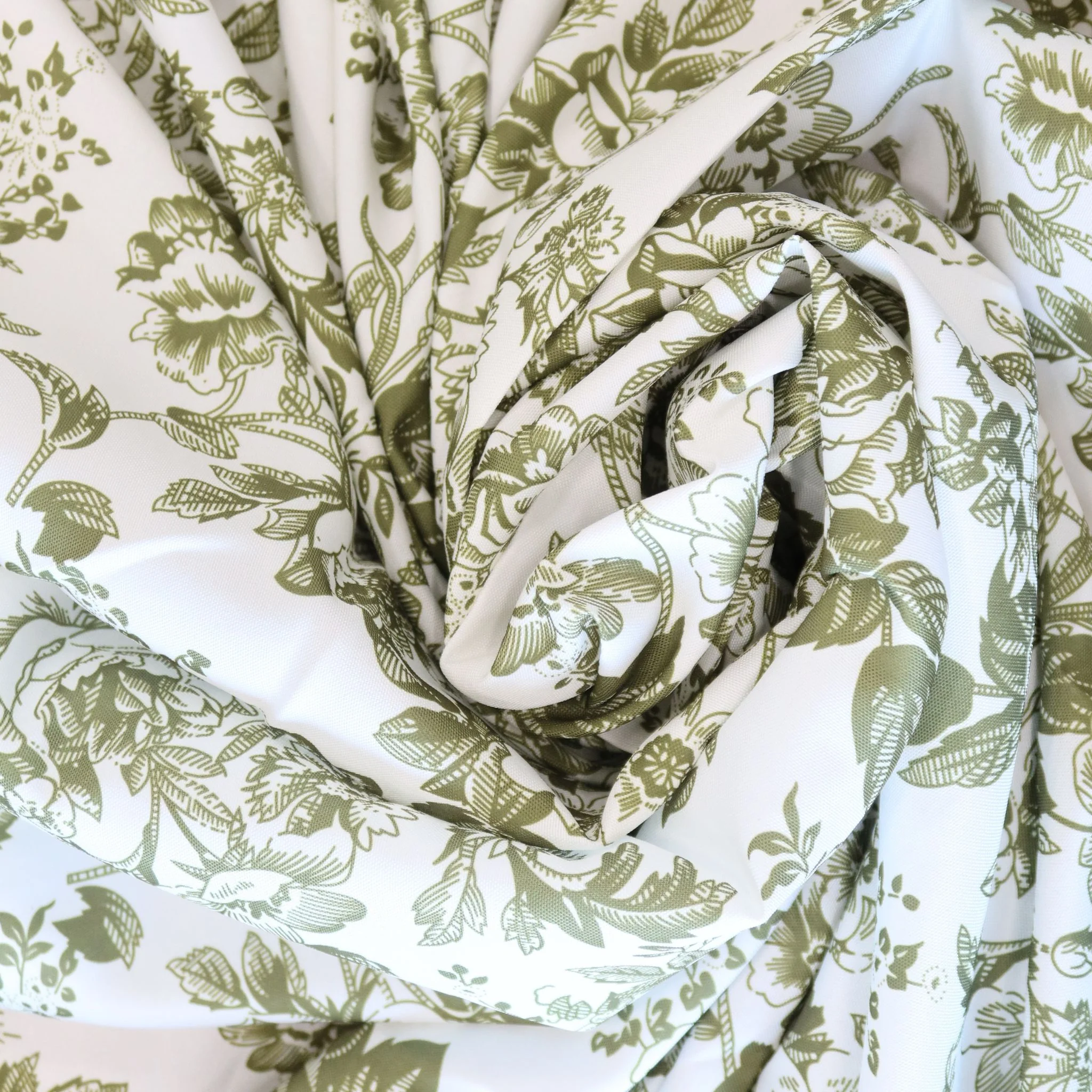 French Toile 108" Round Tablecloth - Olive Green - Image 7