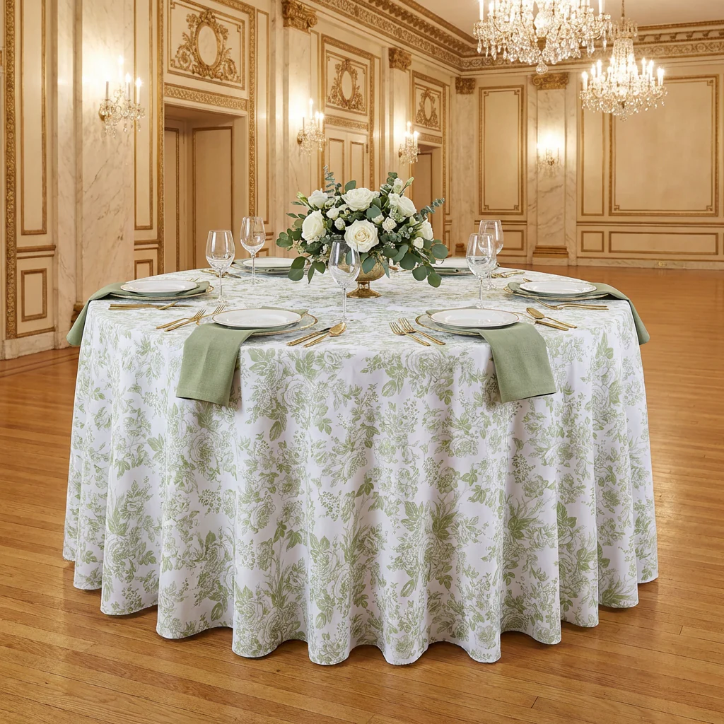 French Toile 108" Round Tablecloth - Sage Green - Image 2