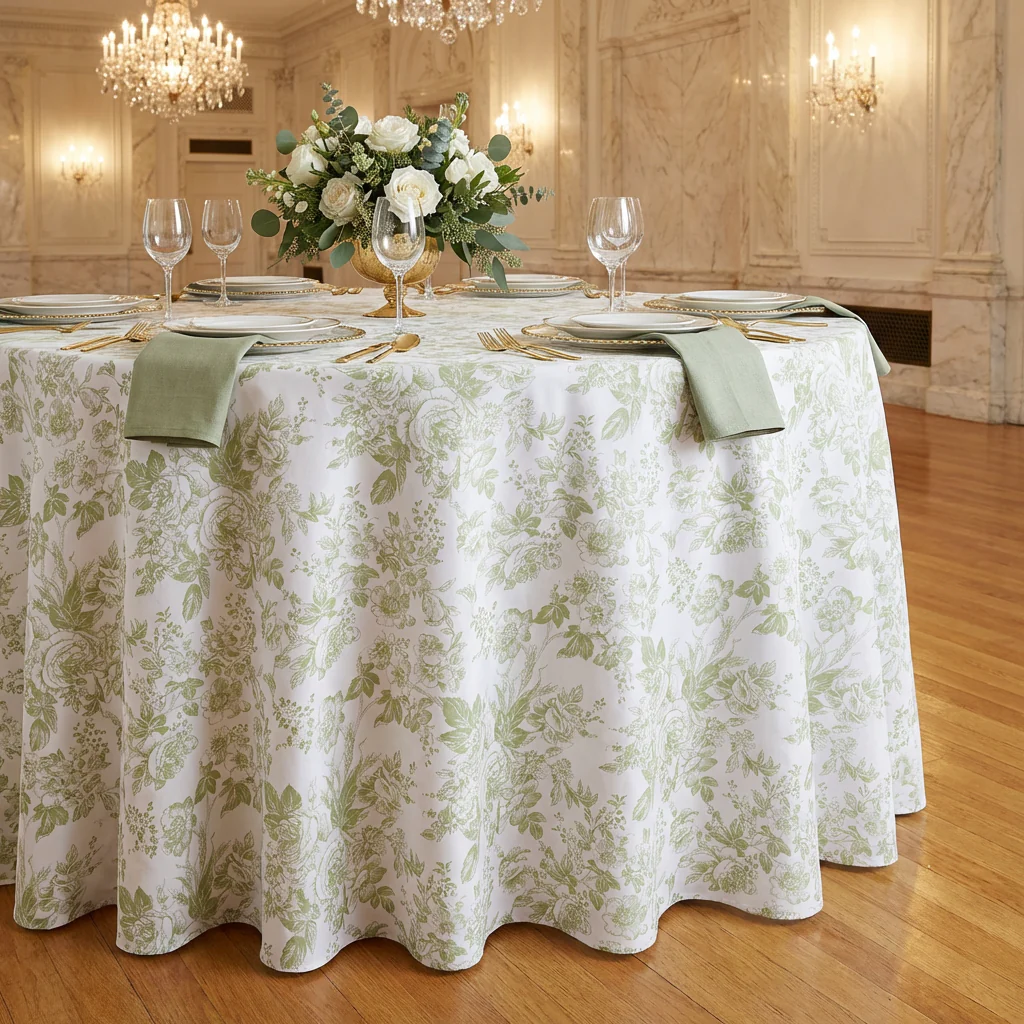 French Toile 108" Round Tablecloth - Sage Green - Image 6