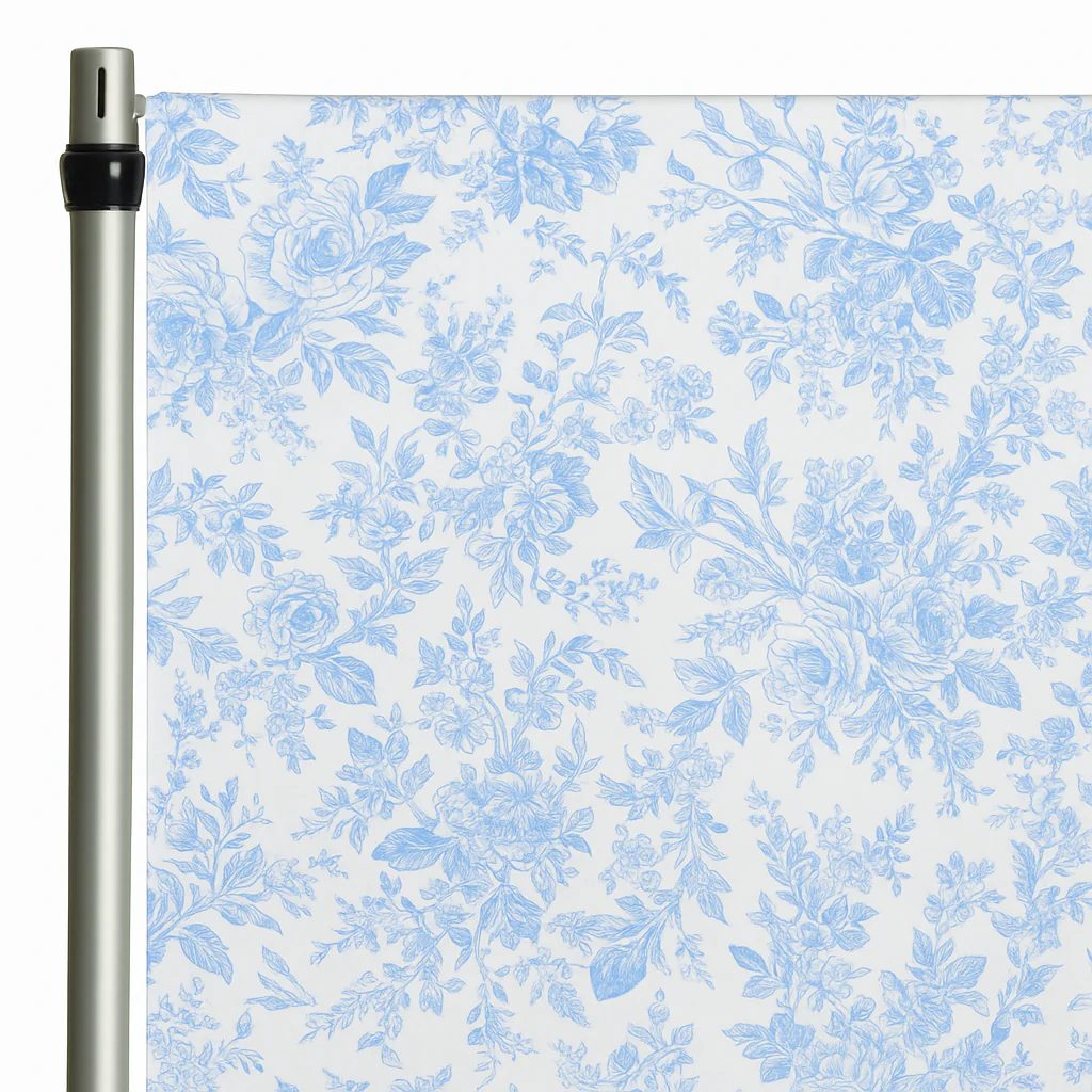 French Toile 10ft H x 52" W Drape/Backdrop Panel - Baby Blue
