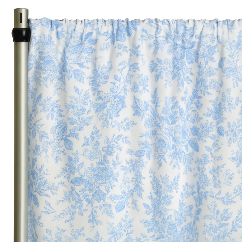 French Toile 10ft H x 52" W Drape/Backdrop Panel - Baby Blue - Image 2