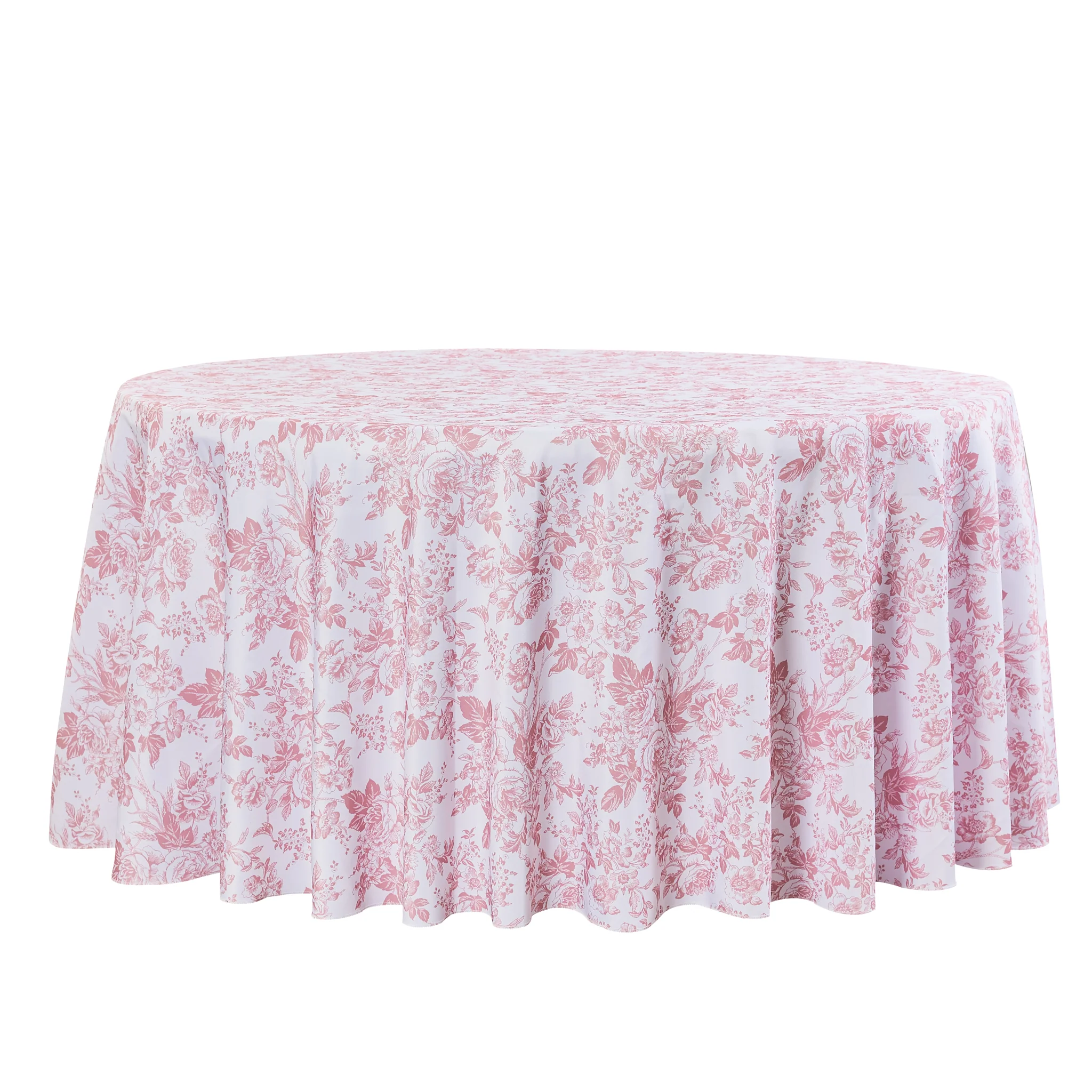 French Toile 120" Round Tablecloth - Dusty Rose/Mauve
