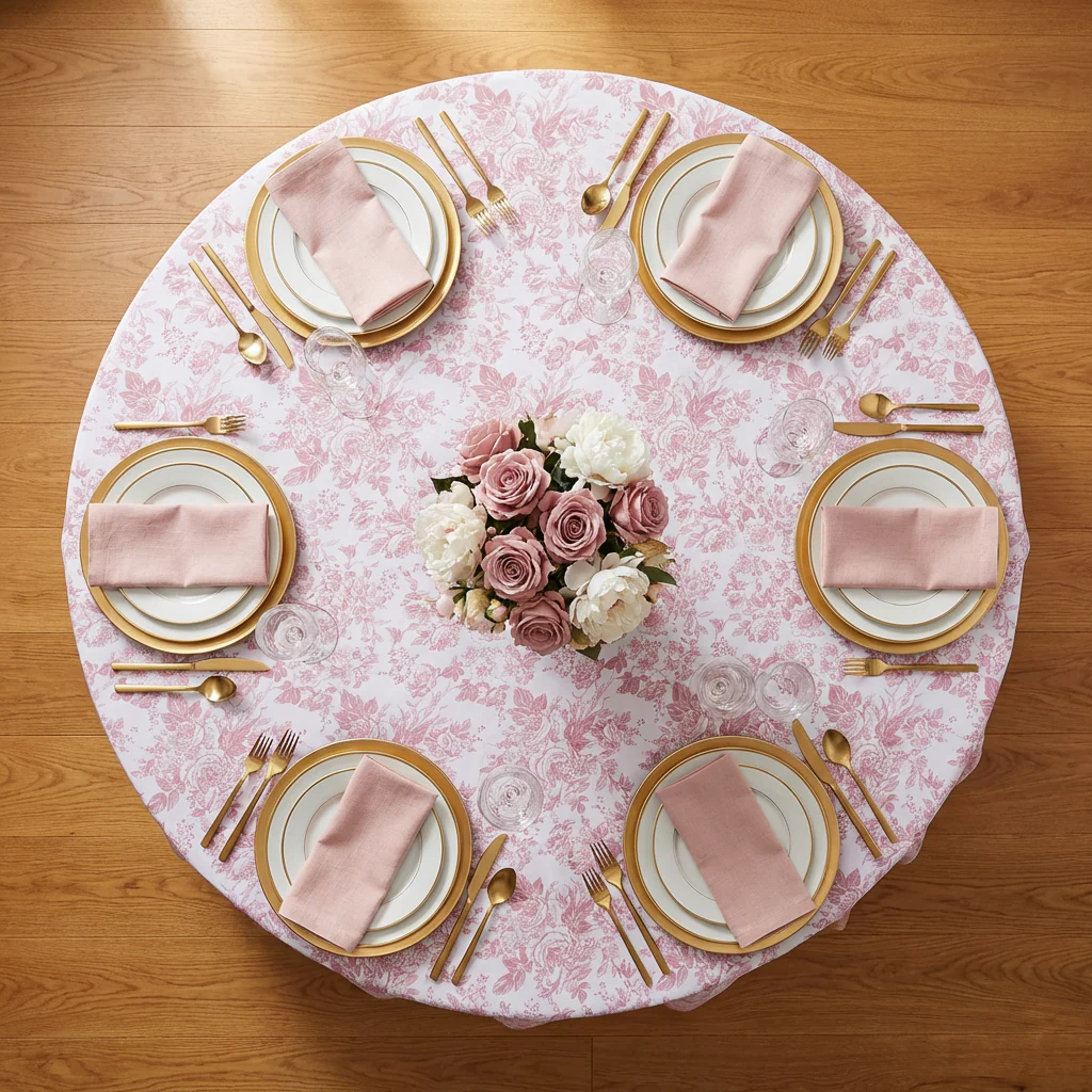 French Toile 120" Round Tablecloth - Dusty Rose/Mauve - Image 5