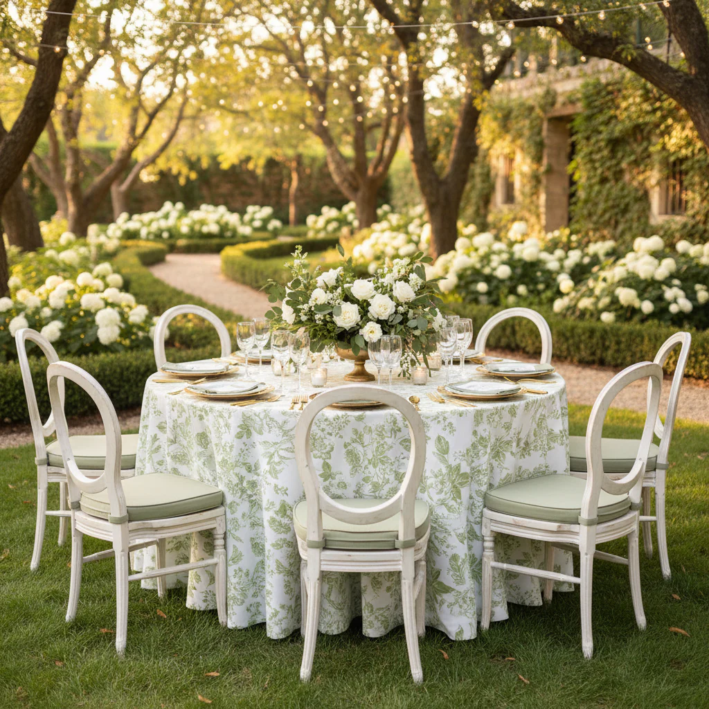 French Toile 120" Round Tablecloth - Sage Green - Image 2