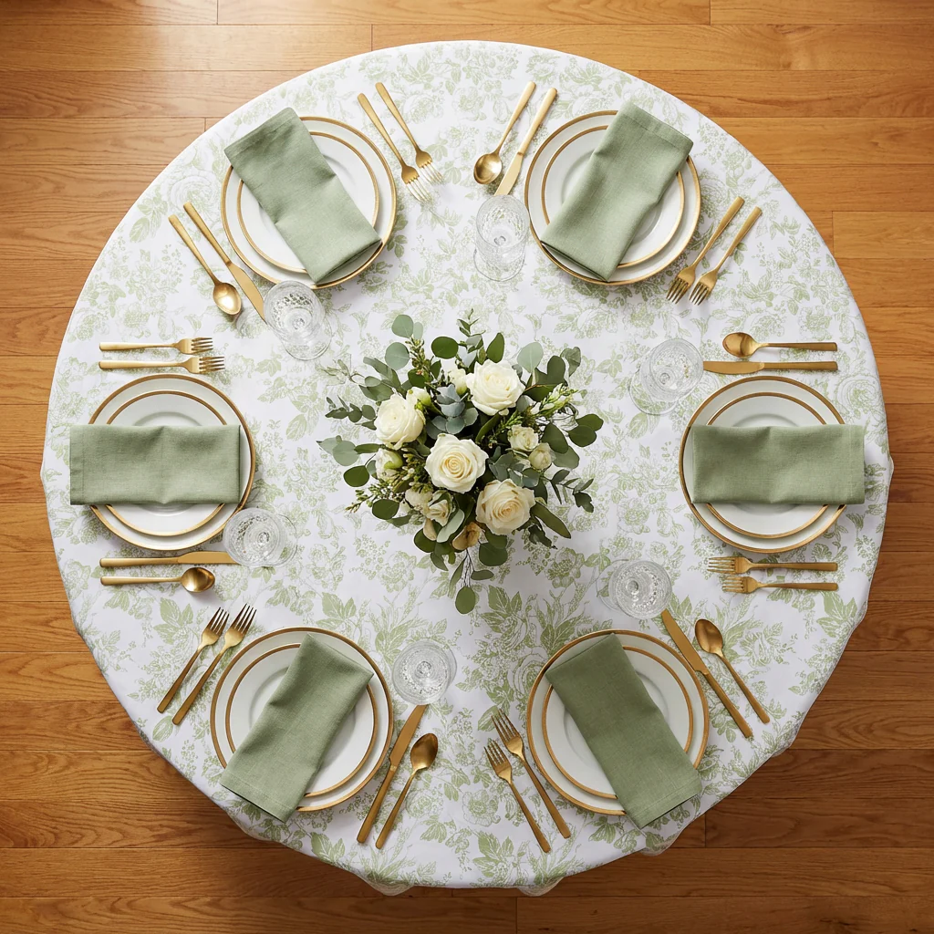 French Toile 120" Round Tablecloth - Sage Green - Image 6