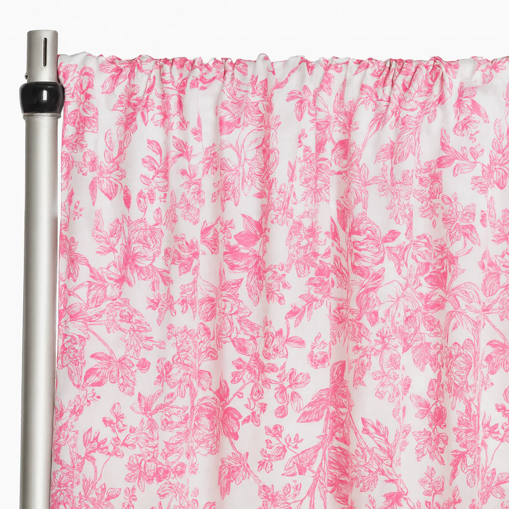 French Toile 12ft H x 52" W Drape/Backdrop Panel - Pink