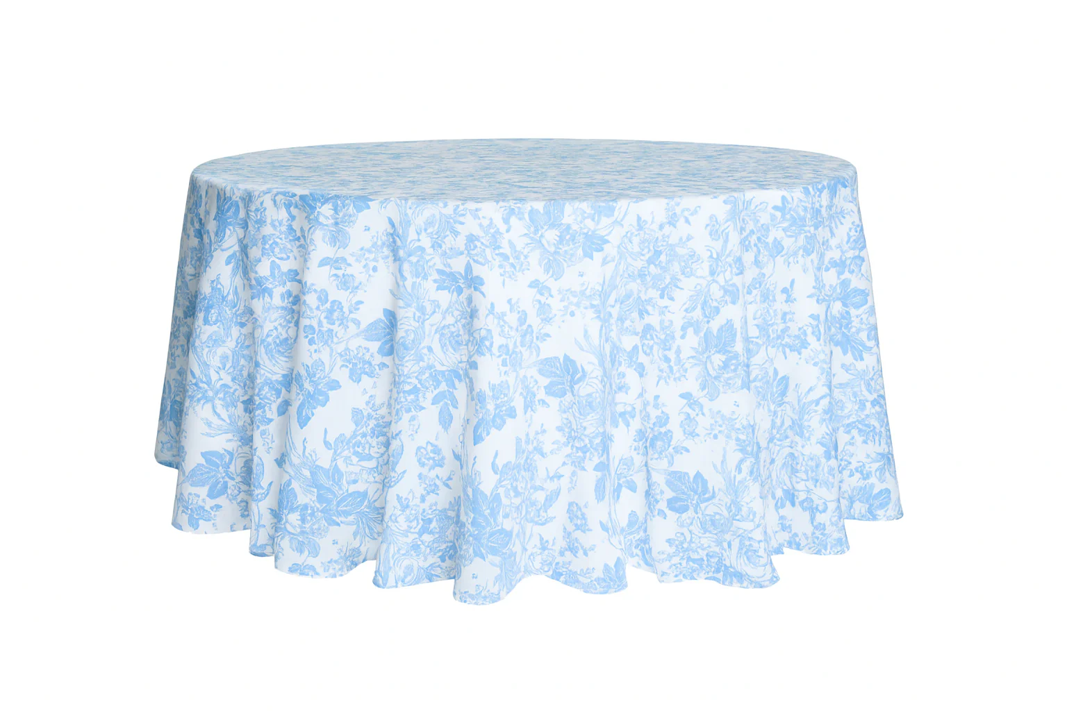 French Toile 132" Round Tablecloth - Baby Blue