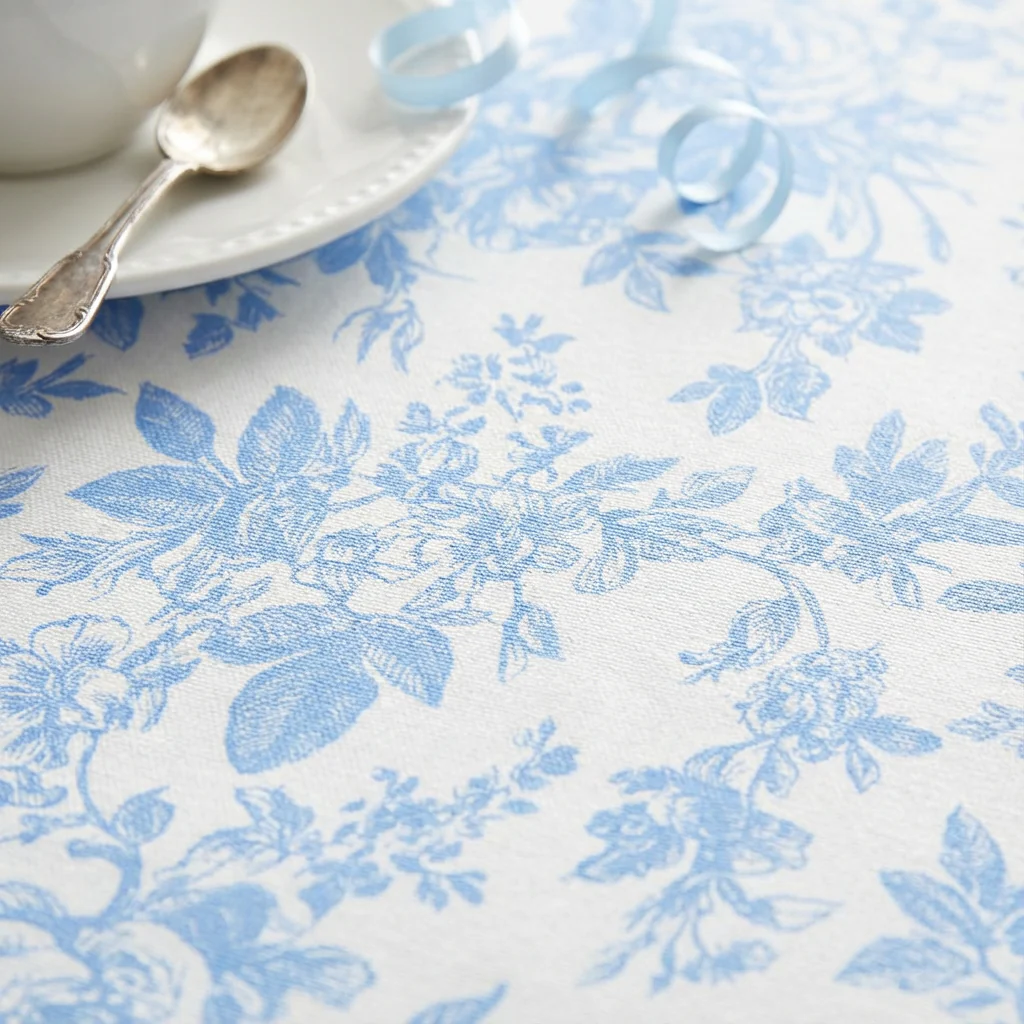 French Toile 132" Round Tablecloth - Baby Blue - Image 4