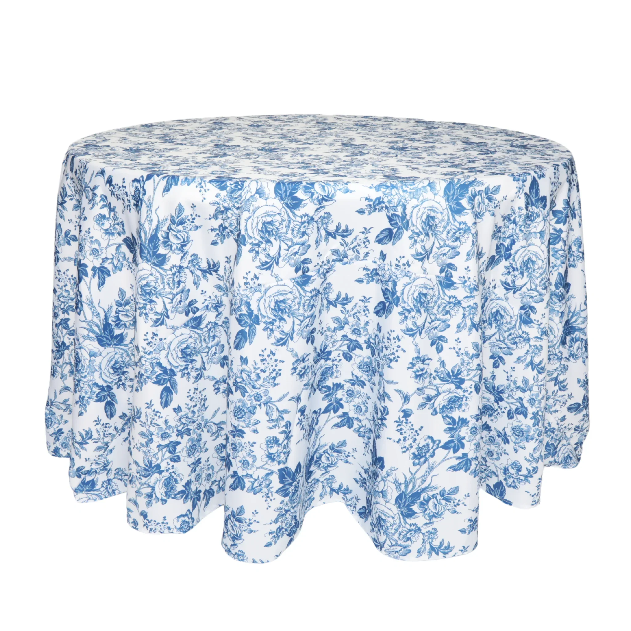 French Toile 132" Round Tablecloth - Blue