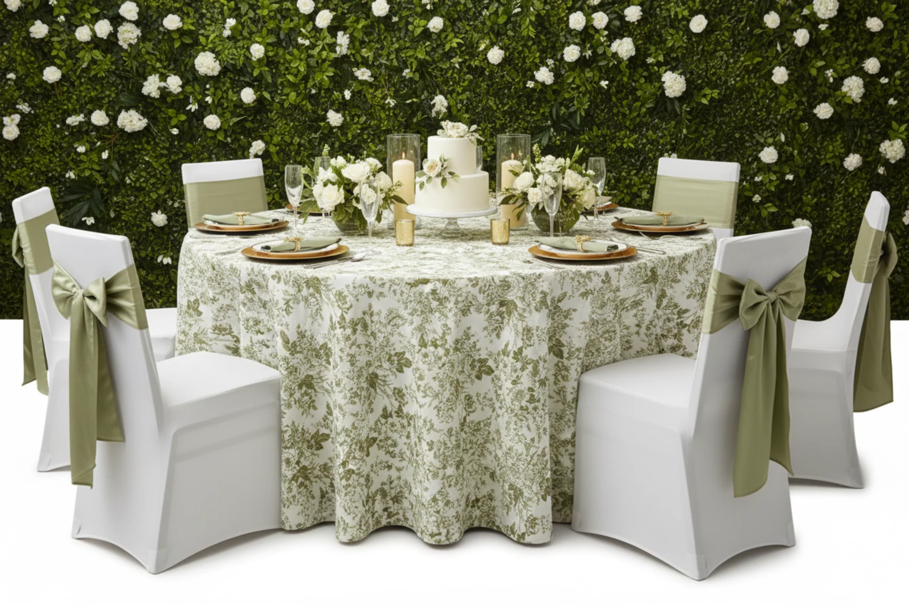 French Toile 132" Round Tablecloth - Olive Green - Image 7