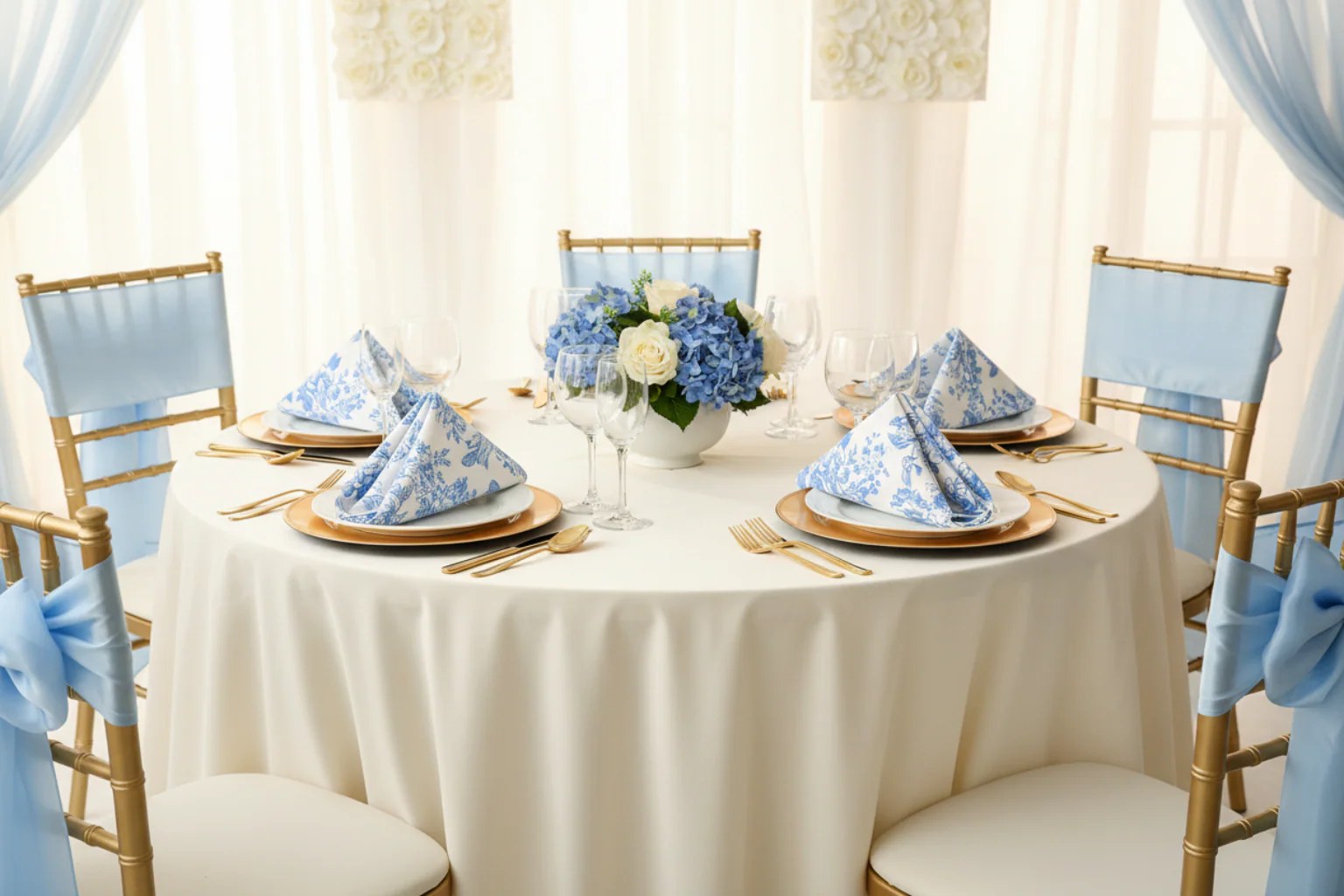 French Toile 20"x20" Linen Napkin (5pc/pk) - Baby Blue - Image 5
