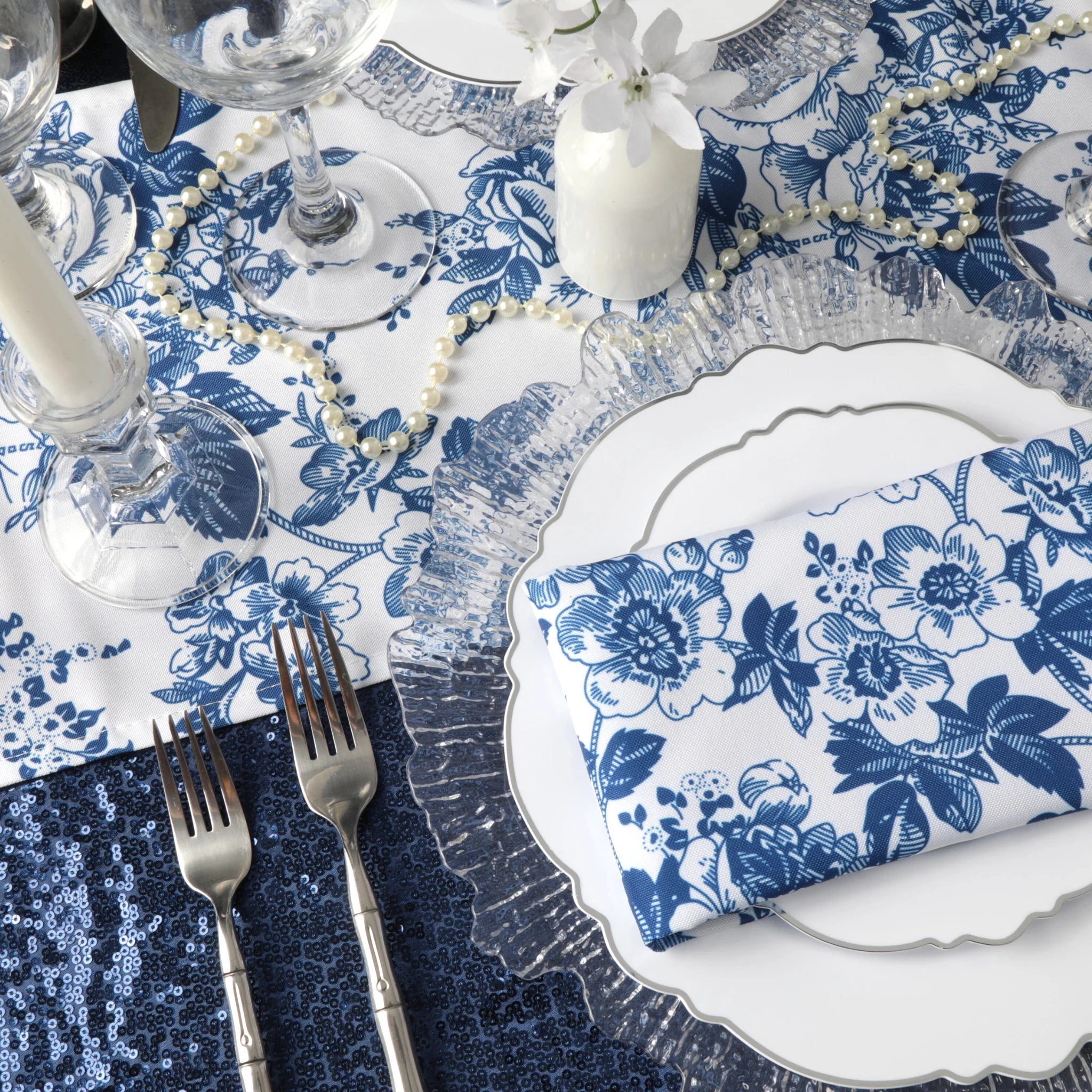 French Toile 20"x20" Linen Napkin (5pc/pk) - Blue - Image 4