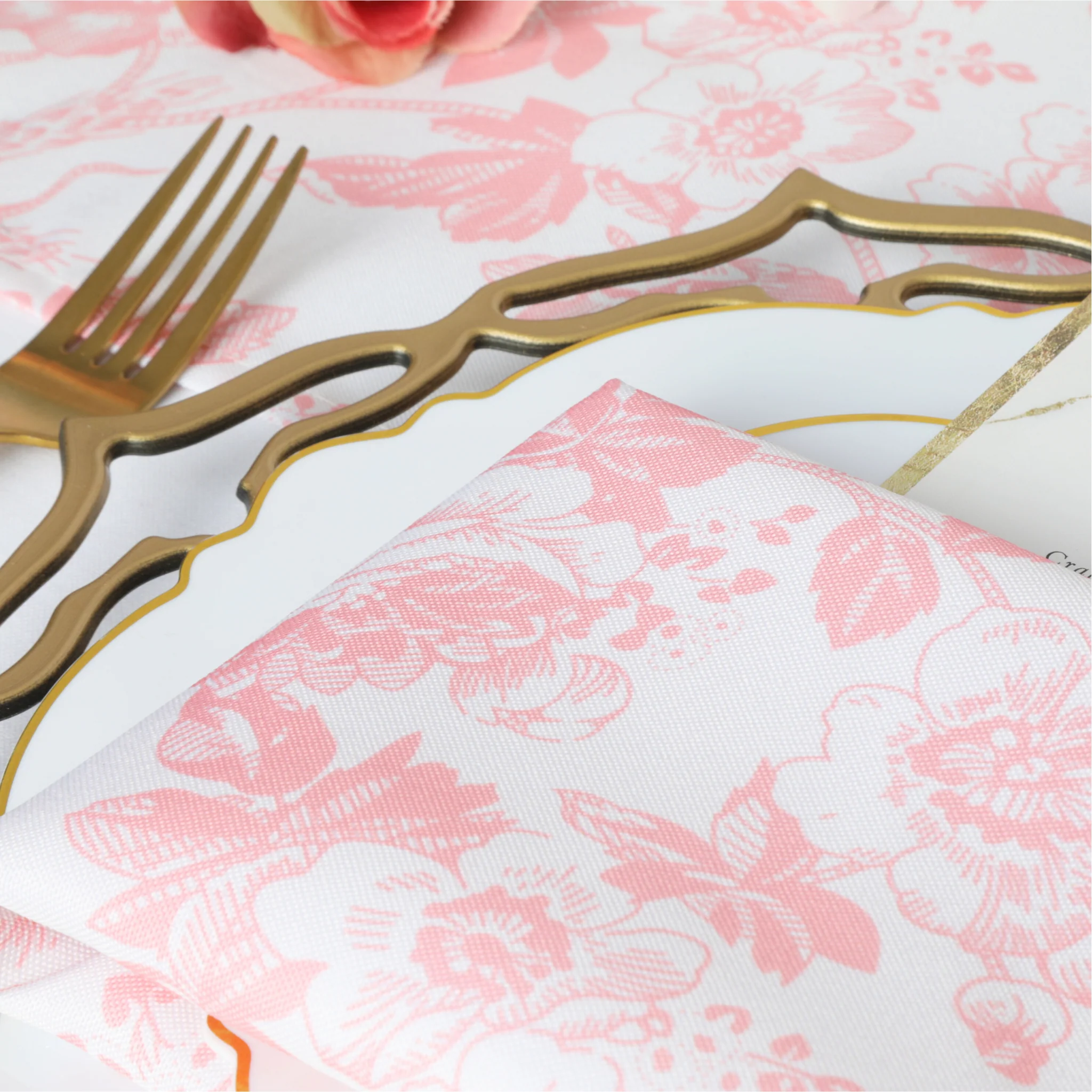 French Toile 20"x20" Linen Napkin (5pc/pk) - Coral - Image 2