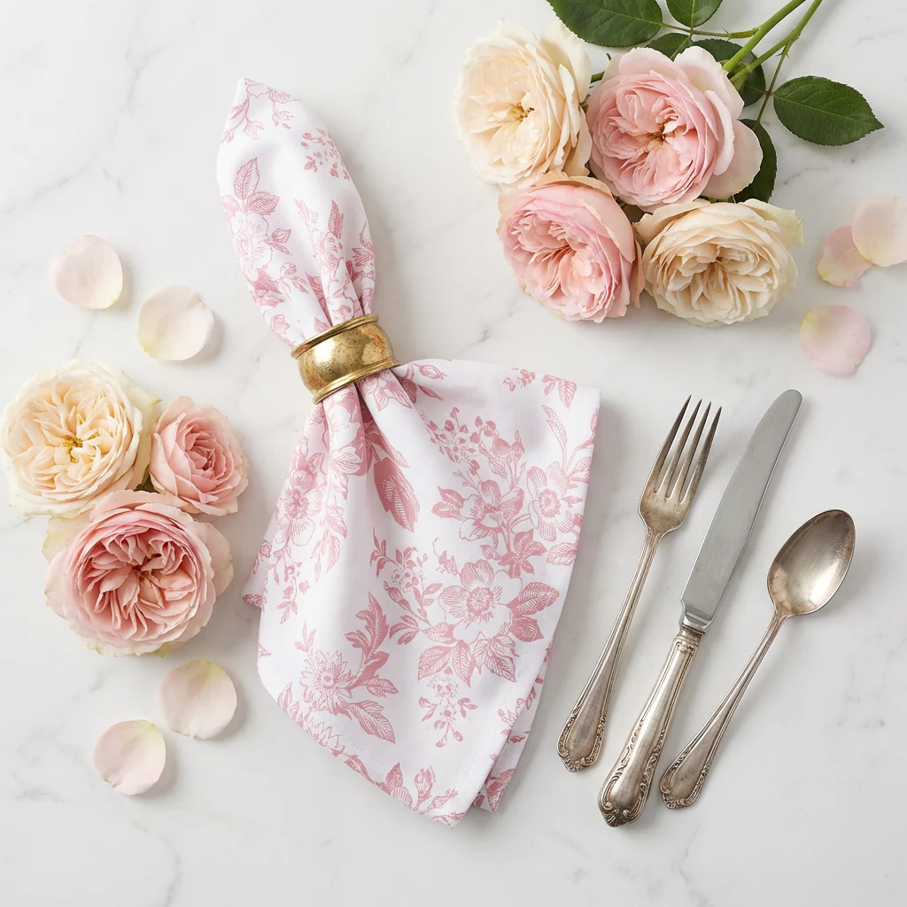 French Toile 20"x20" Linen Napkin (5pc/pk) - Dusty Rose/Mauve - Image 2