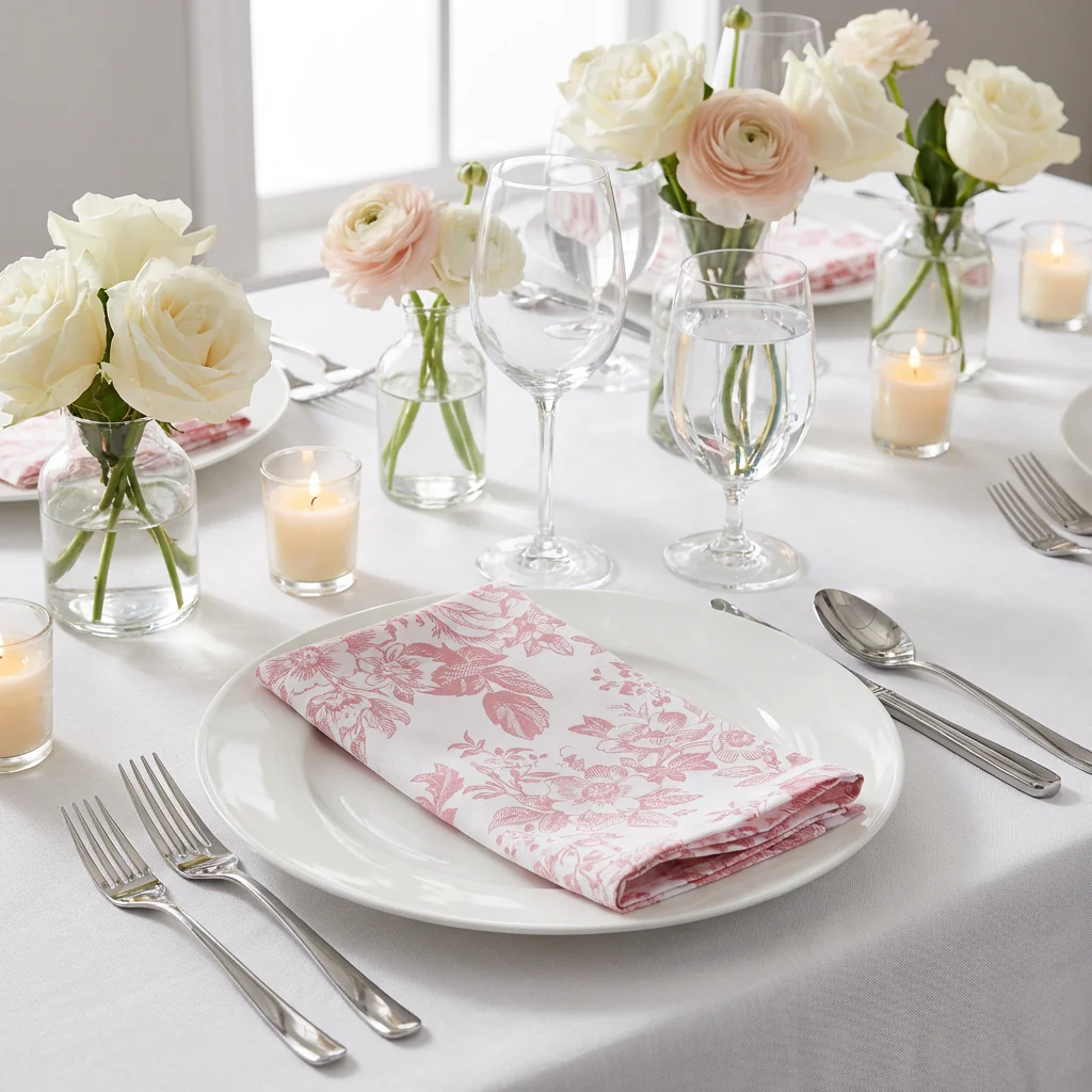 French Toile 20"x20" Linen Napkin (5pc/pk) - Dusty Rose/Mauve - Image 4