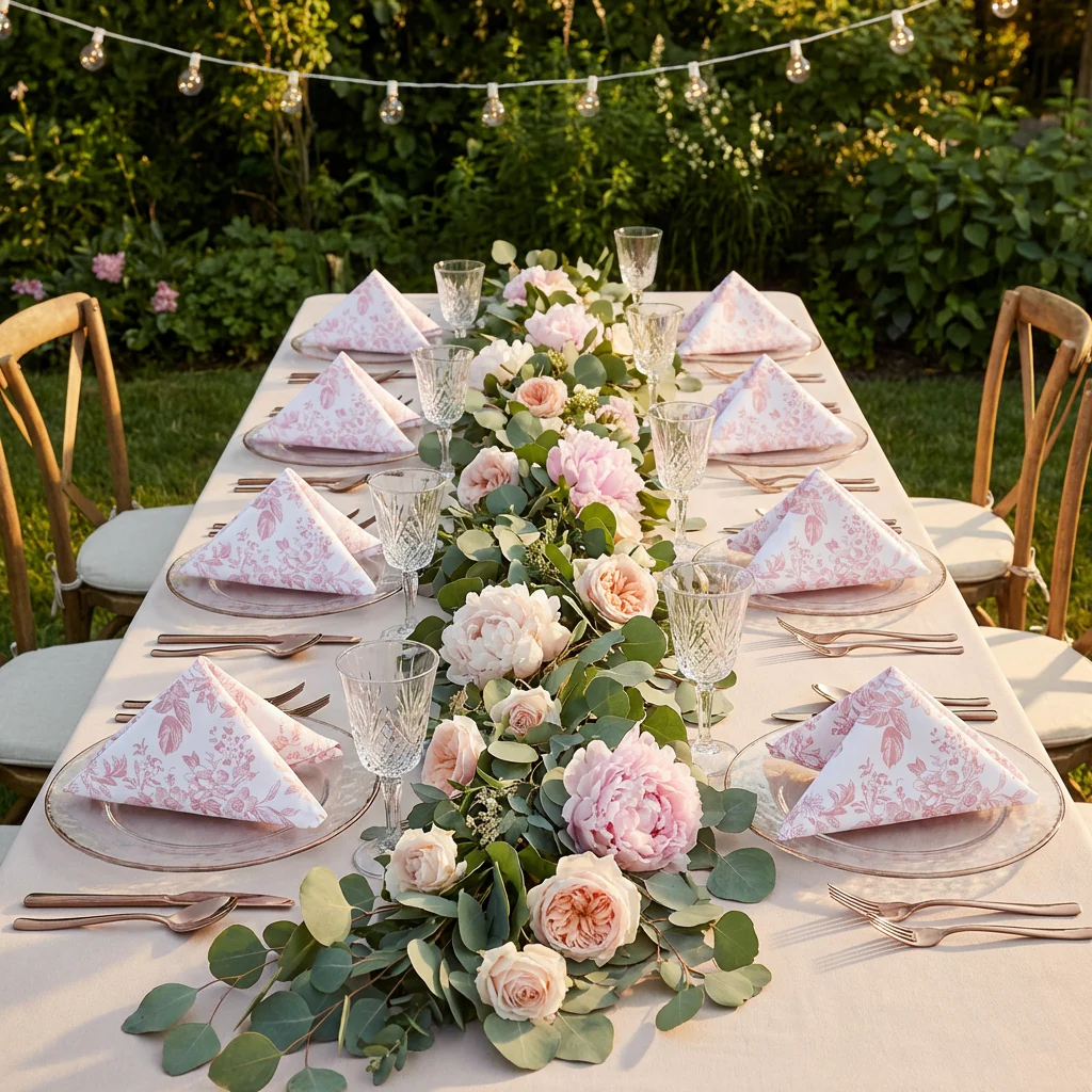 French Toile 20"x20" Linen Napkin (5pc/pk) - Dusty Rose/Mauve - Image 6