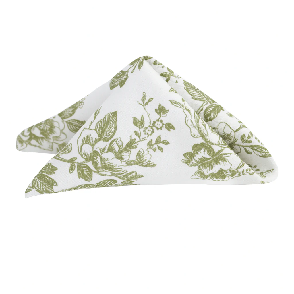 French Toile 20"x20" Linen Napkin (5pc/pk) - Olive Green - Image 2